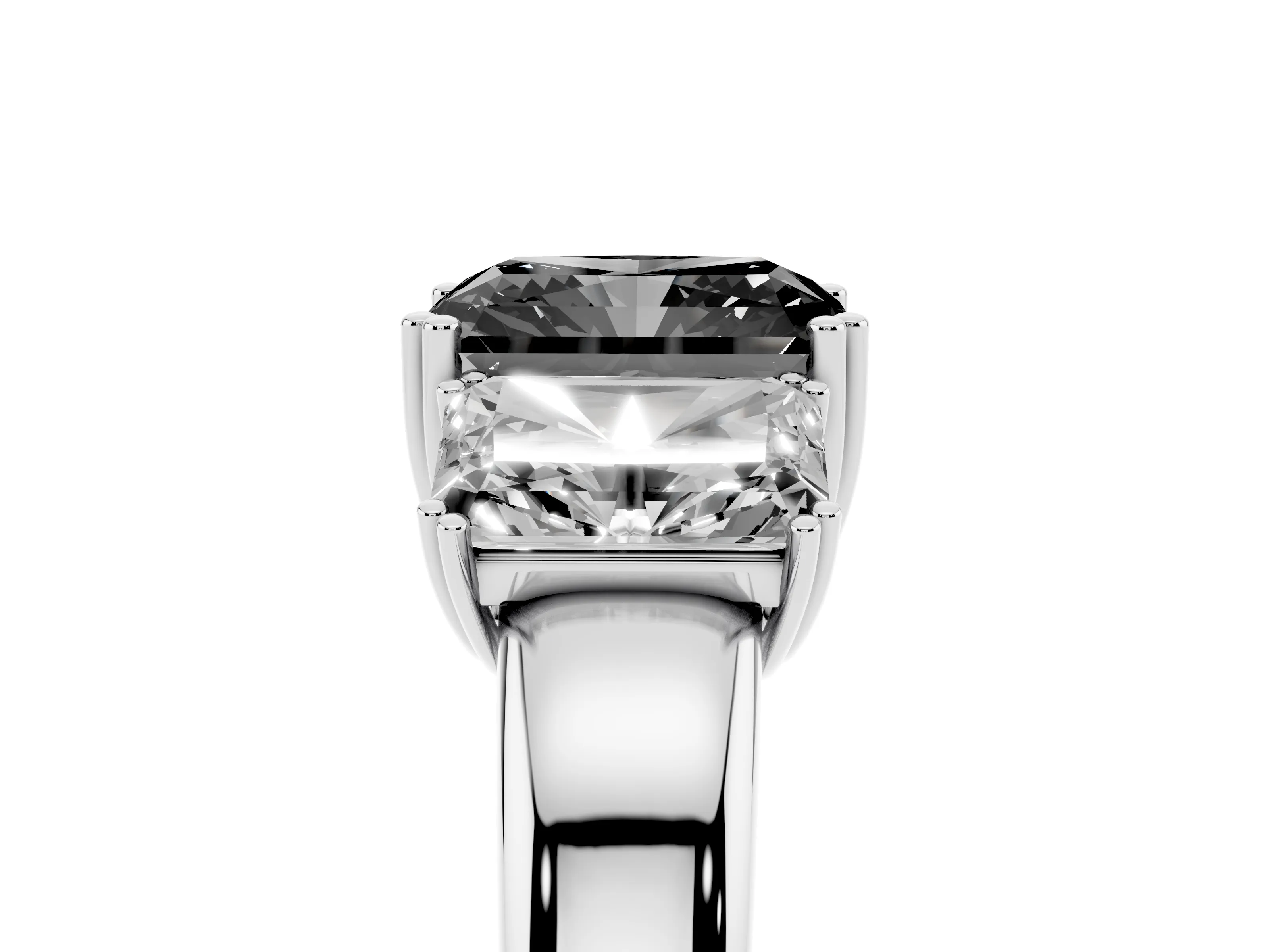 Fancy Black Radiant Cut Diamond Three-Stone Ring Set in Platinum with Polished Channel-Set Band