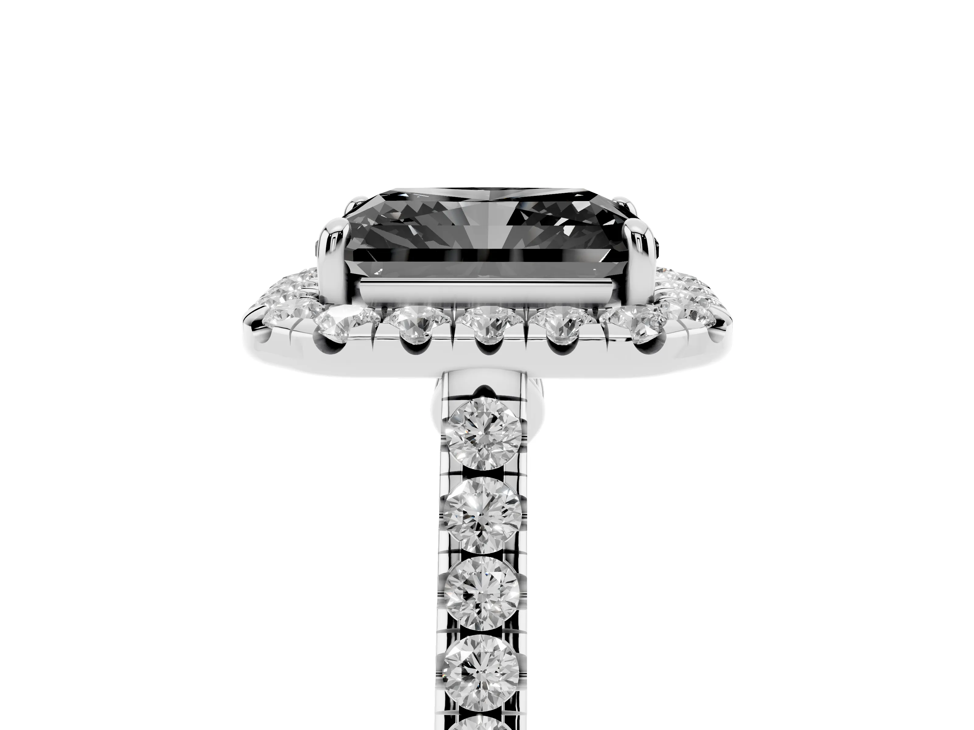Fancy Black Radiant Cut Diamond Halo Pavé Engagement Ring Set in Silver with Prong Setting