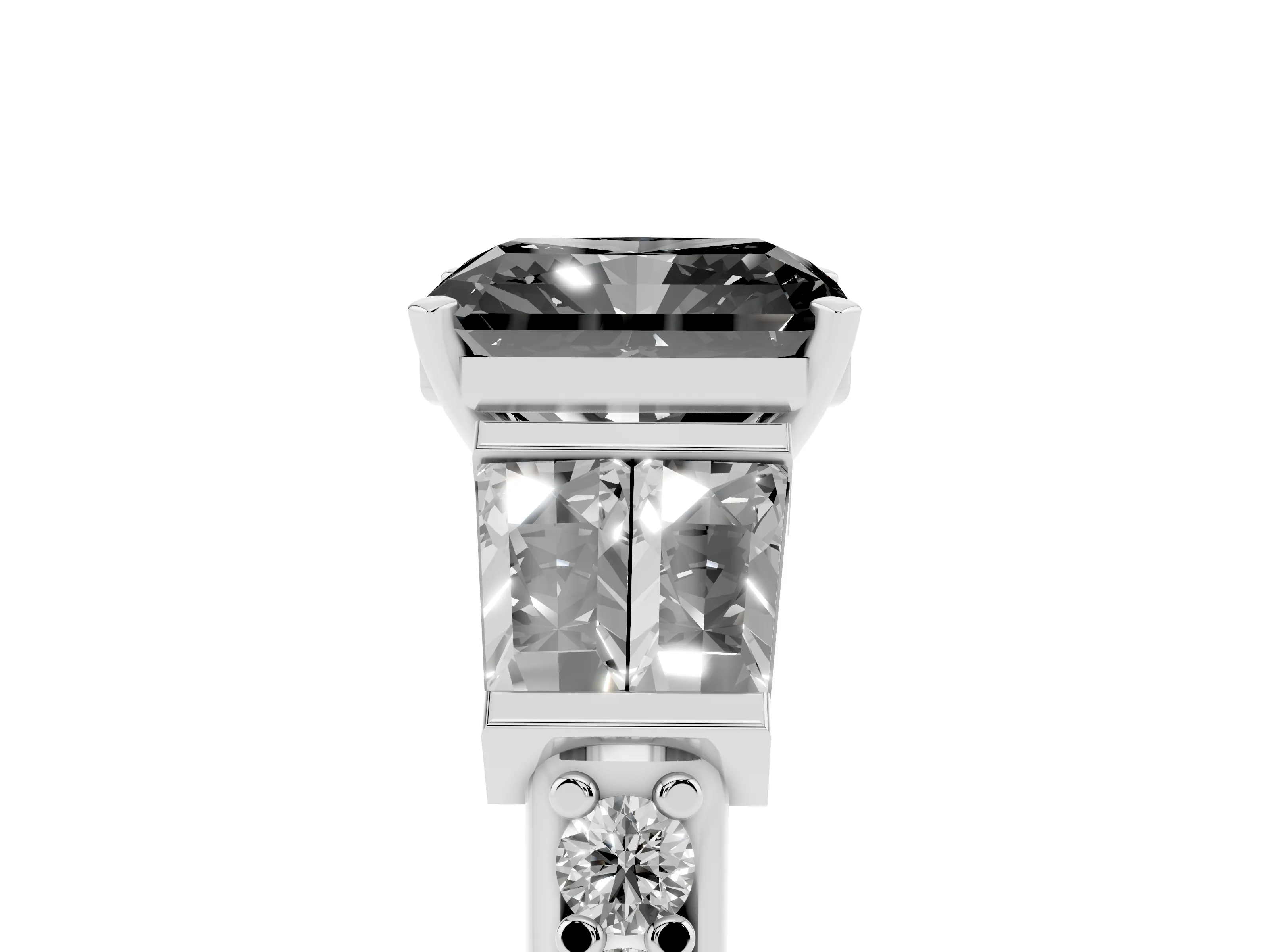 Fancy Black Radiant Cut Diamond Engagement Ring Set in Silver with Baguette Side Stones and Channel Set Band