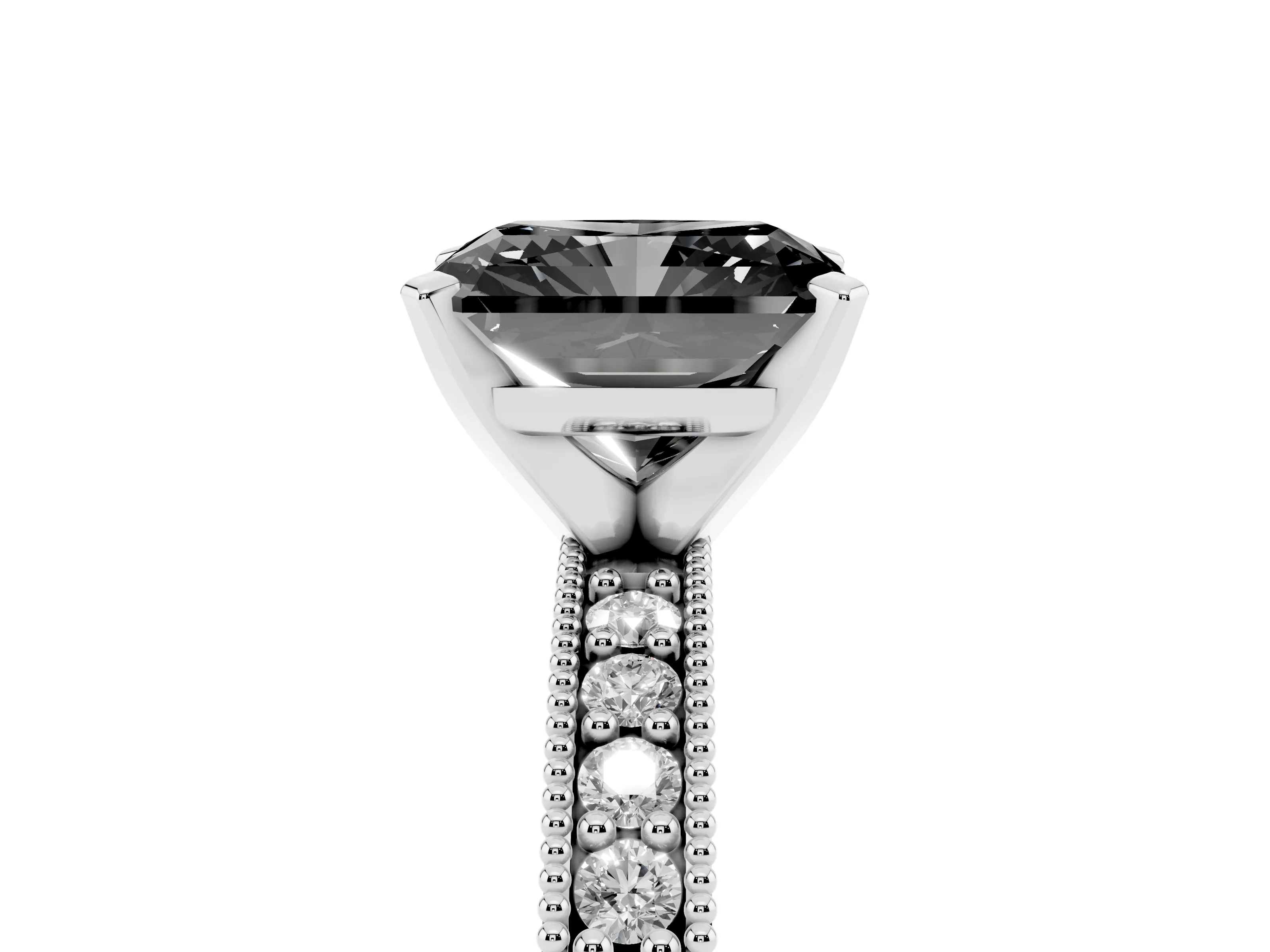 Fancy Black Radiant Cut Diamond Milgrain Pavé Engagement Ring Set in White gold with Prong Setting
