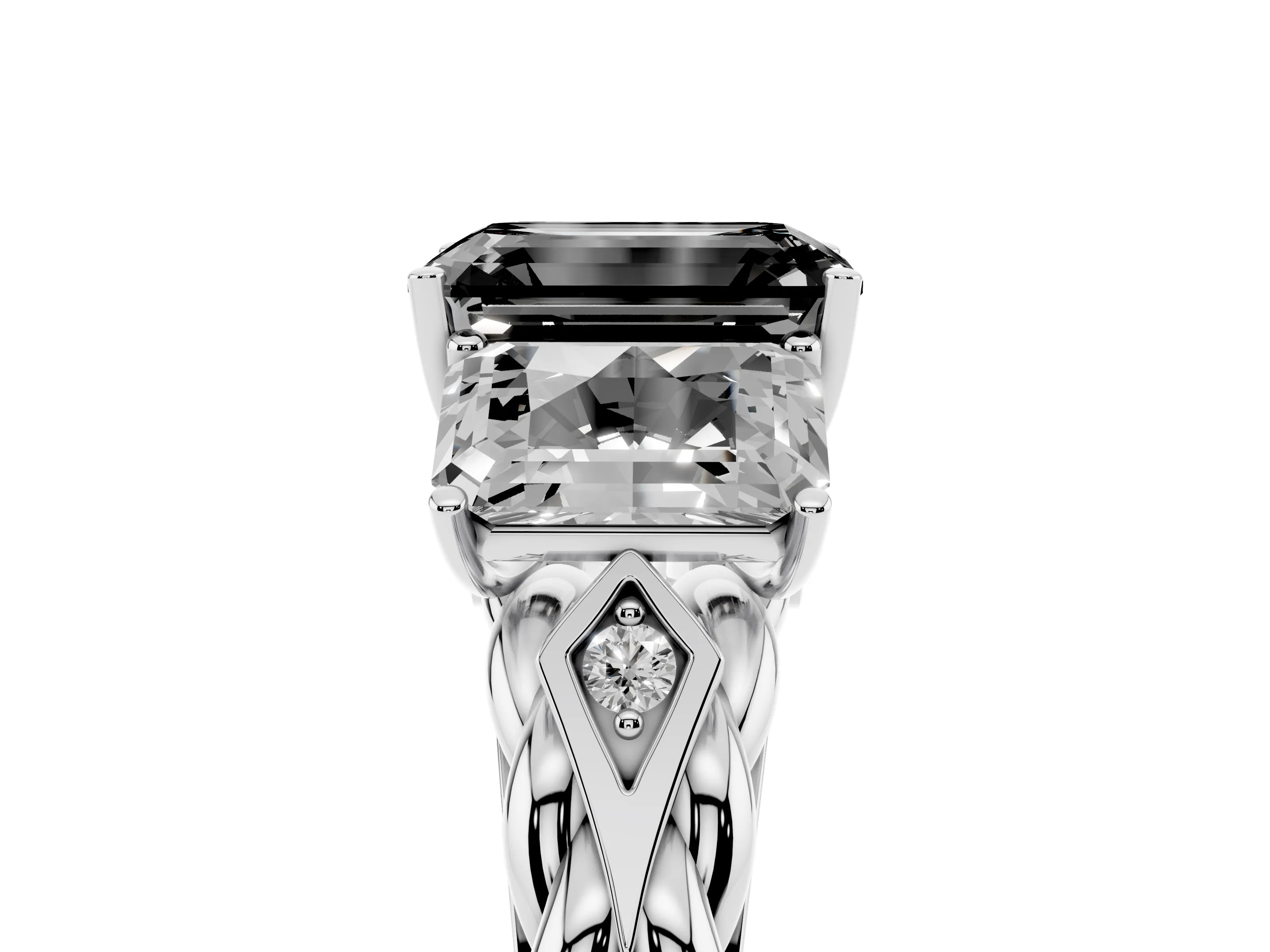Fancy Black Radiant Cut Diamond Three-Stone Ring Set in White gold with Braided Band