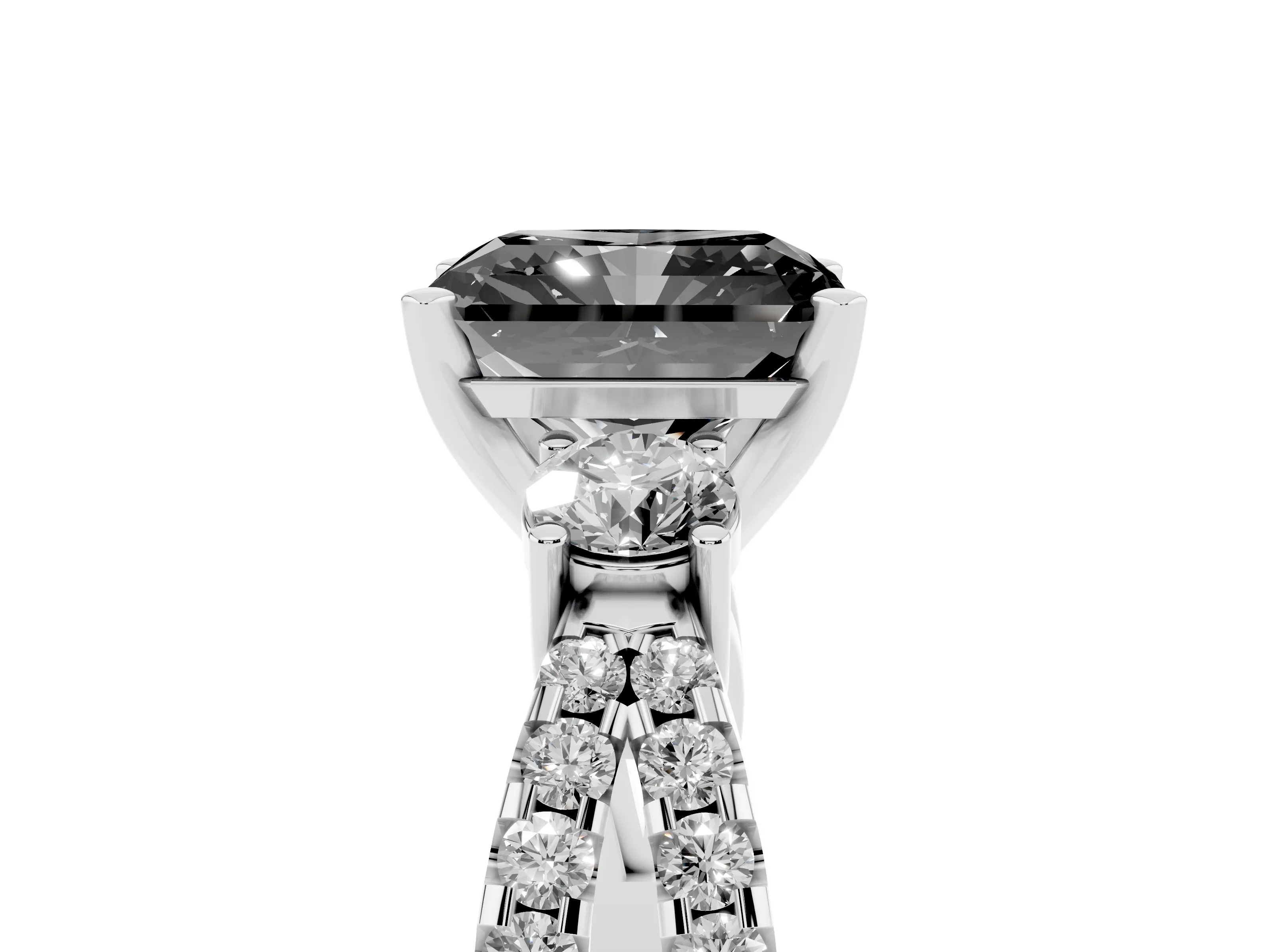 Fancy Black Radiant Cut Diamond Three-Stone Ring Set in Silver with Pavé Split Shank and Prong Setting