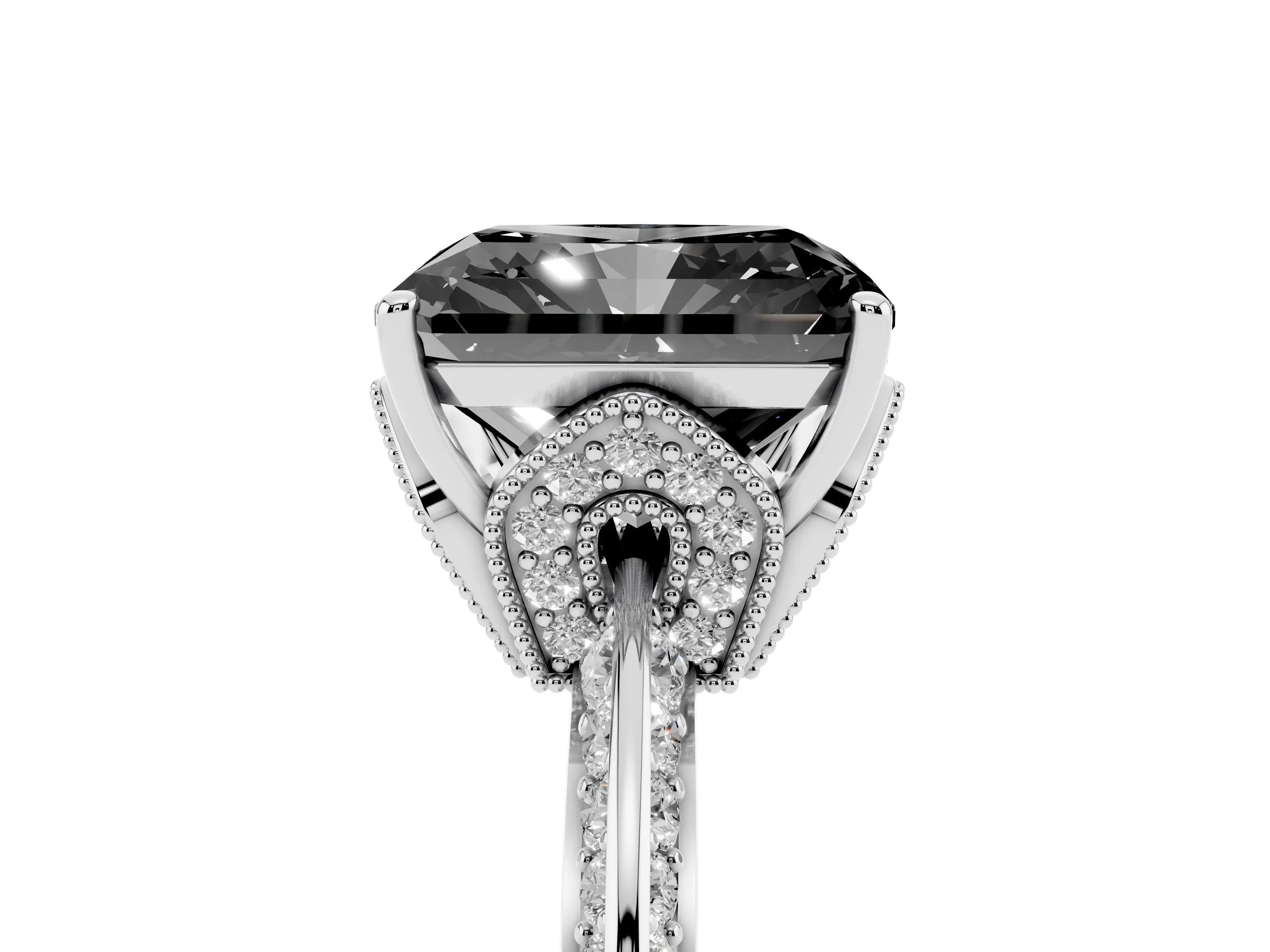 Fancy Black Radiant Cut Diamond Solitaire Engagement Ring Set in Silver with Pavé Split Shank and Prong Setting