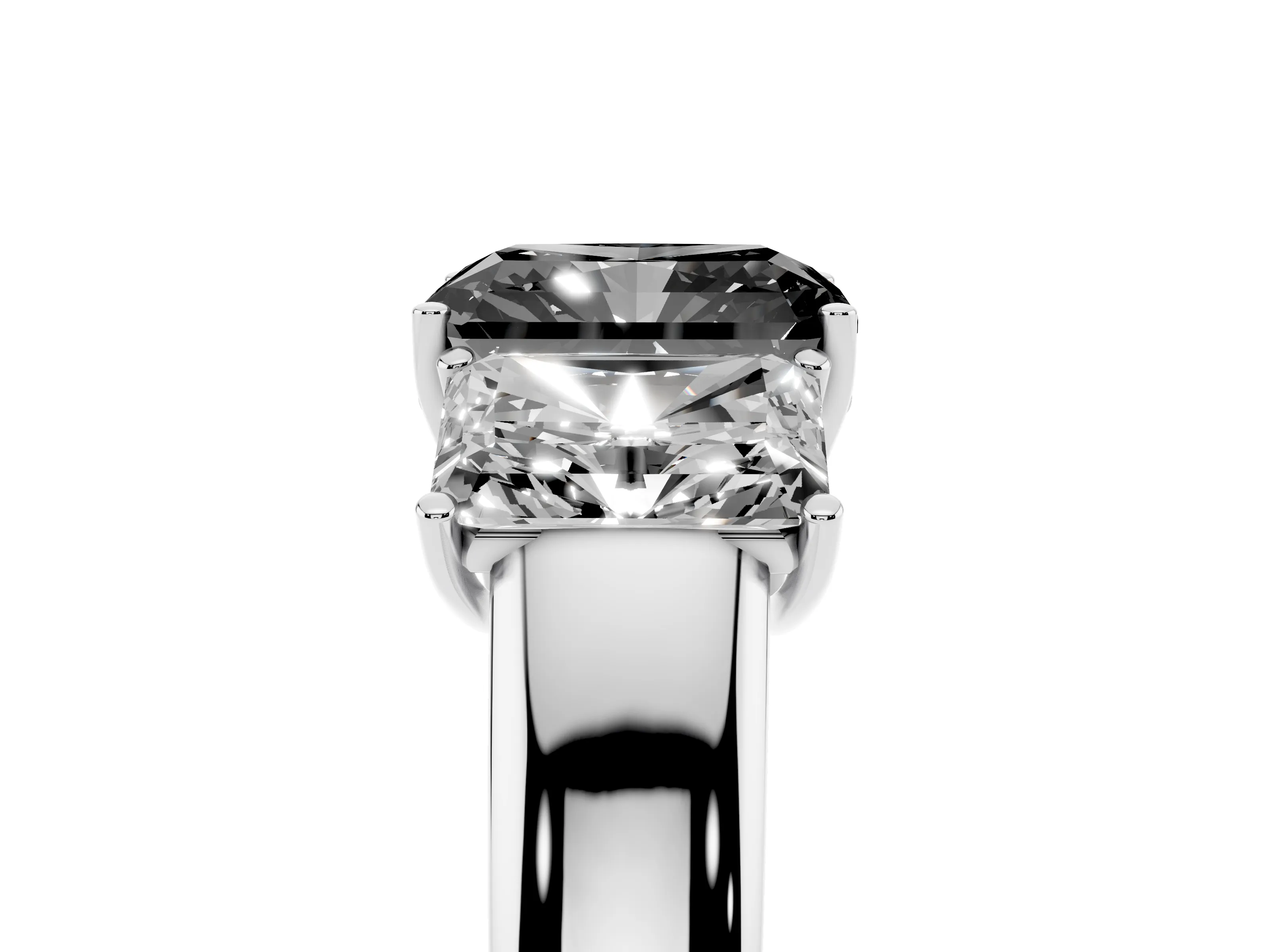 Fancy Black Three-Stone Radiant Cut Diamond Ring Set in Silver with Matching Prong Settings and Plain Band