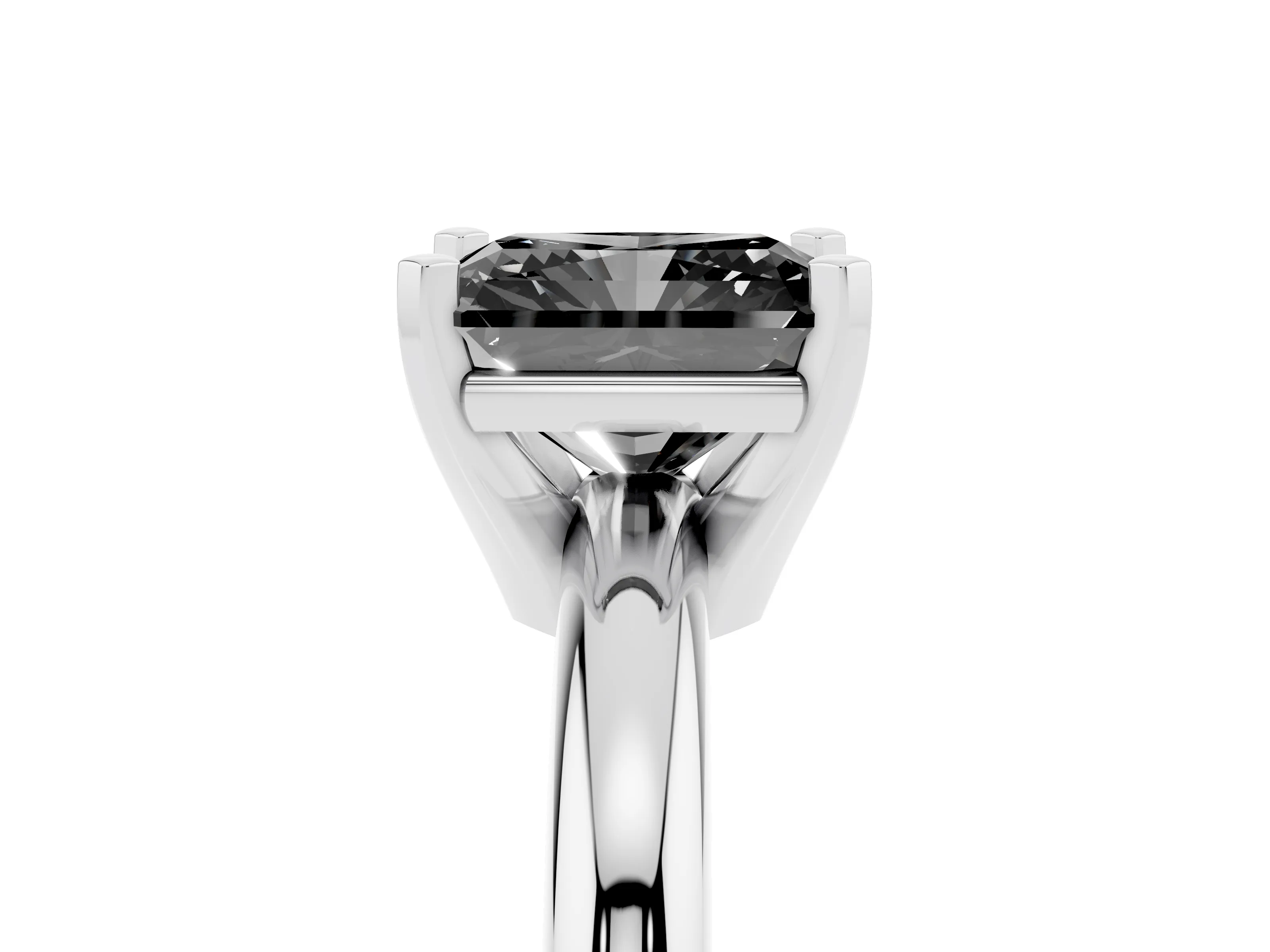 Fancy Black Radiant Cut Diamond Solitaire Engagement Ring Set in Silver with Round Band and Prong Setting