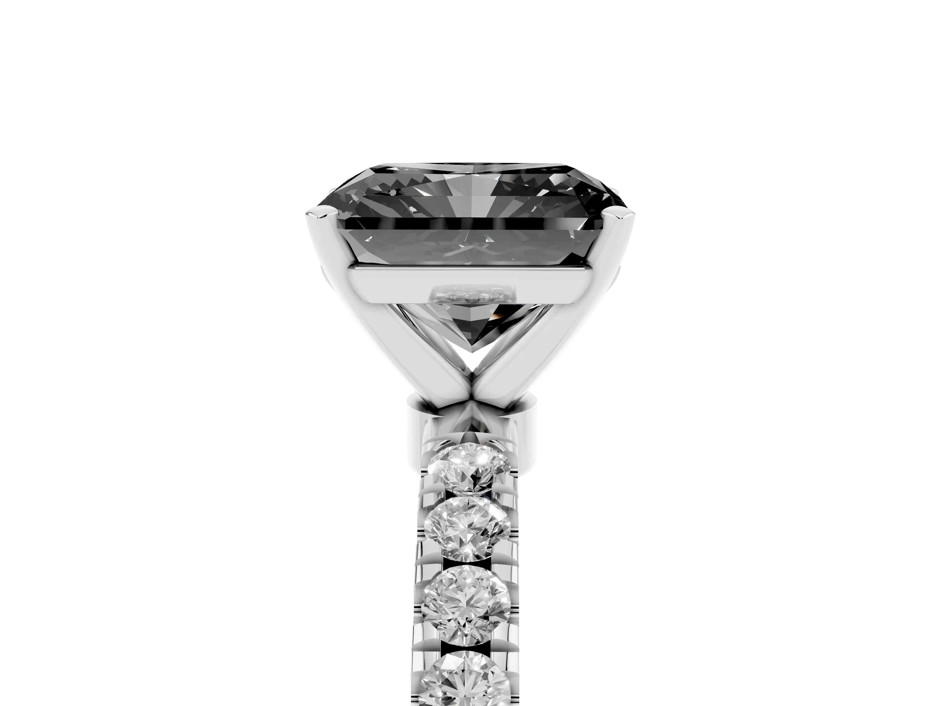 Fancy Black Radiant Cut Diamond Solitaire Ring Set in Platinum with Pavé Accents and Prong Setting