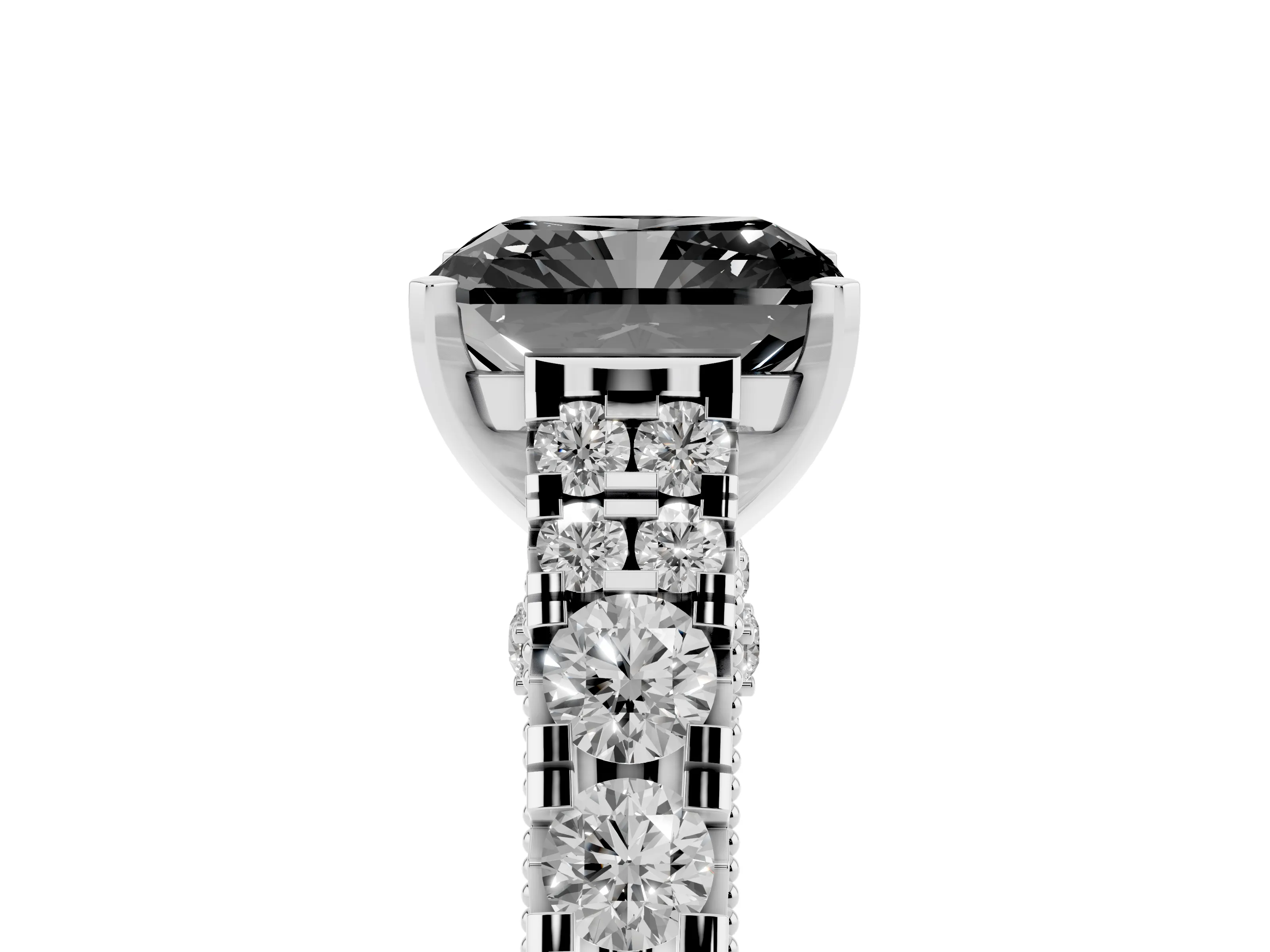 Fancy Black Radiant Cut Diamond Classic Solitaire Ring Set in Silver with Pavé Band and Prong Setting
