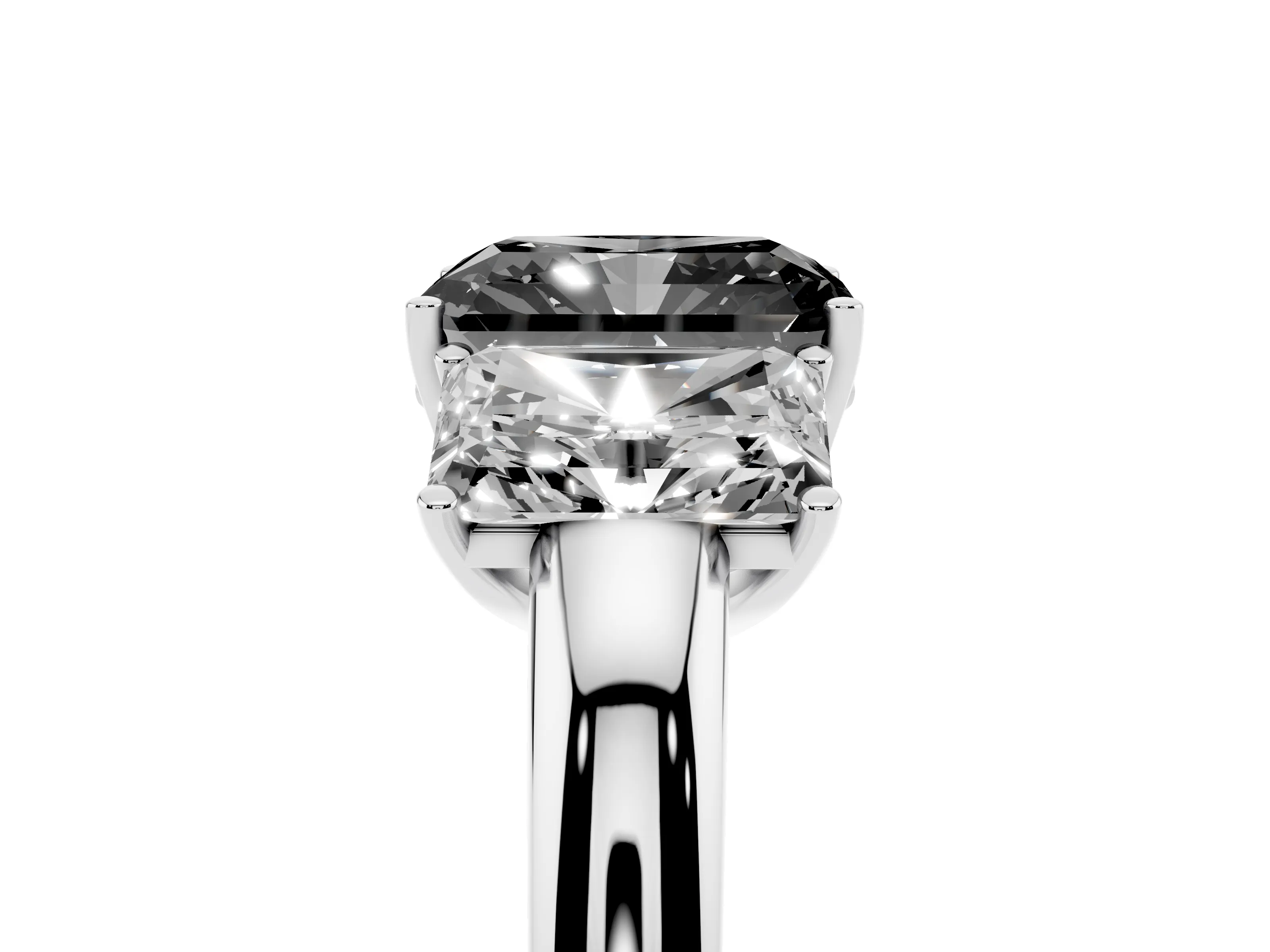 Fancy Black Radiant Cut Diamond Three-Stone Ring Set in White gold with Bold Center and Classic Band