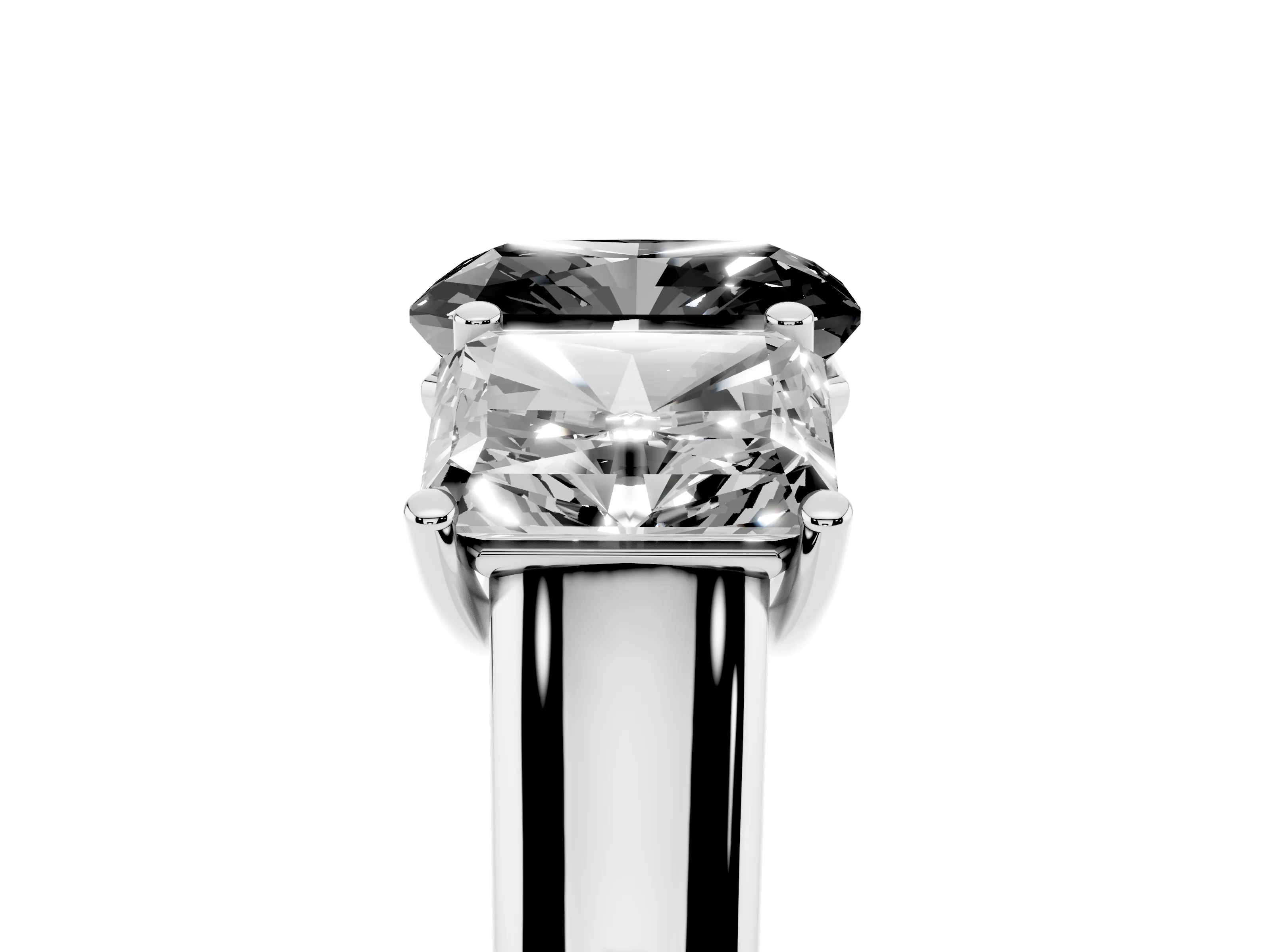 Fancy Black Radiant Cut Diamond Three-Stone Ring Set in White gold with Plain Polished Band
