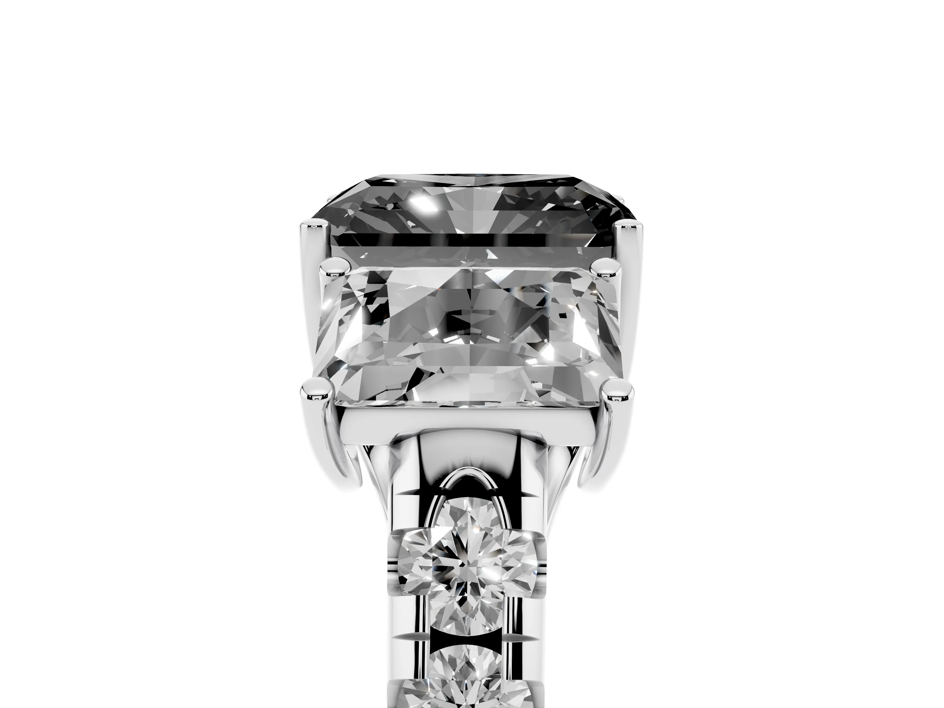 Fancy Black Radiant Cut Diamond Three-Stone Ring Set in Platinum with Pavé Band