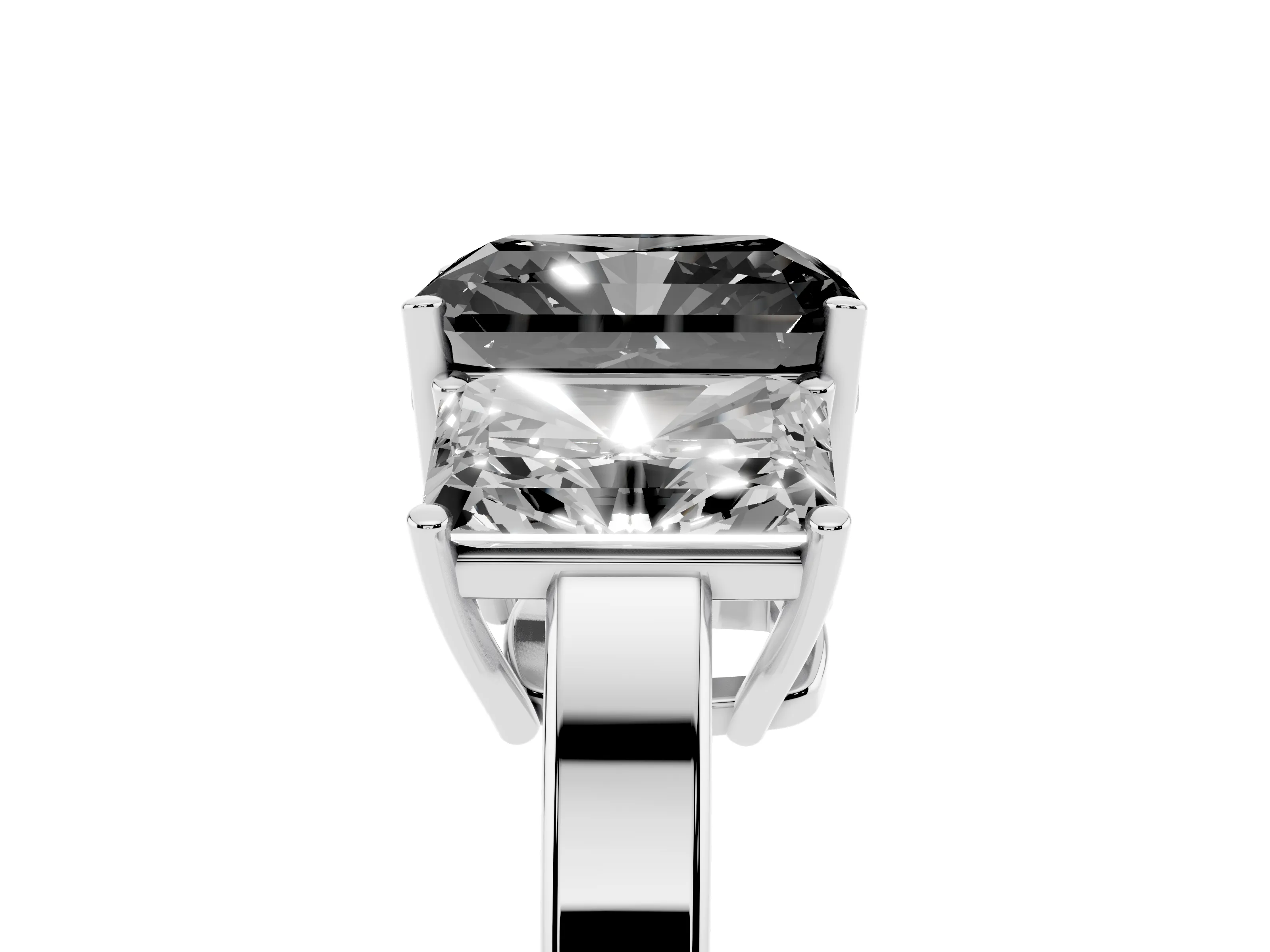 Fancy Black Radiant Cut Diamond Three-Stone Engagement Ring Set in Silver with Flat Band