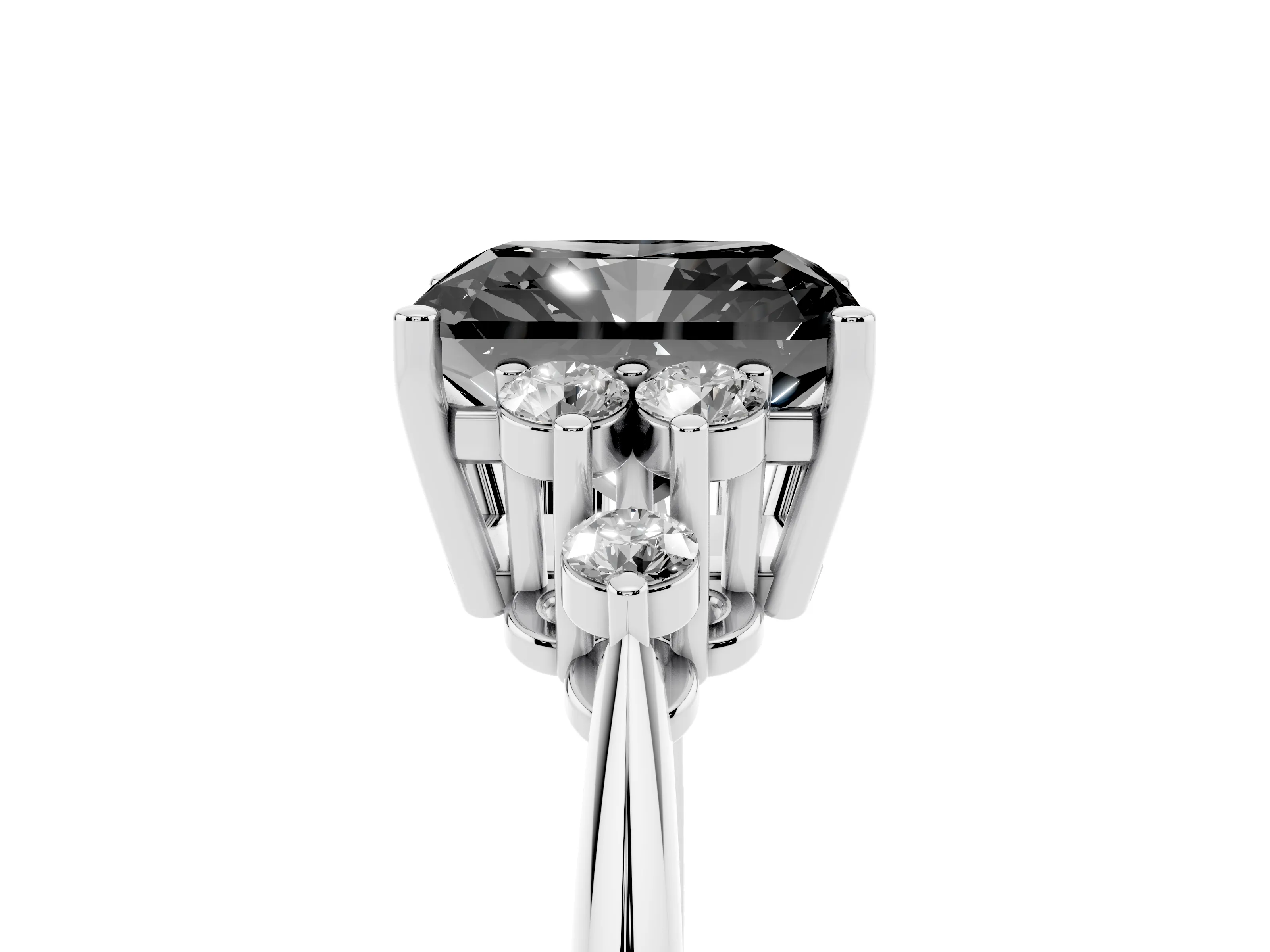 Fancy Black Radiant Cut Diamond Cluster Ring Set in Silver with Plain Band and Prong Setting