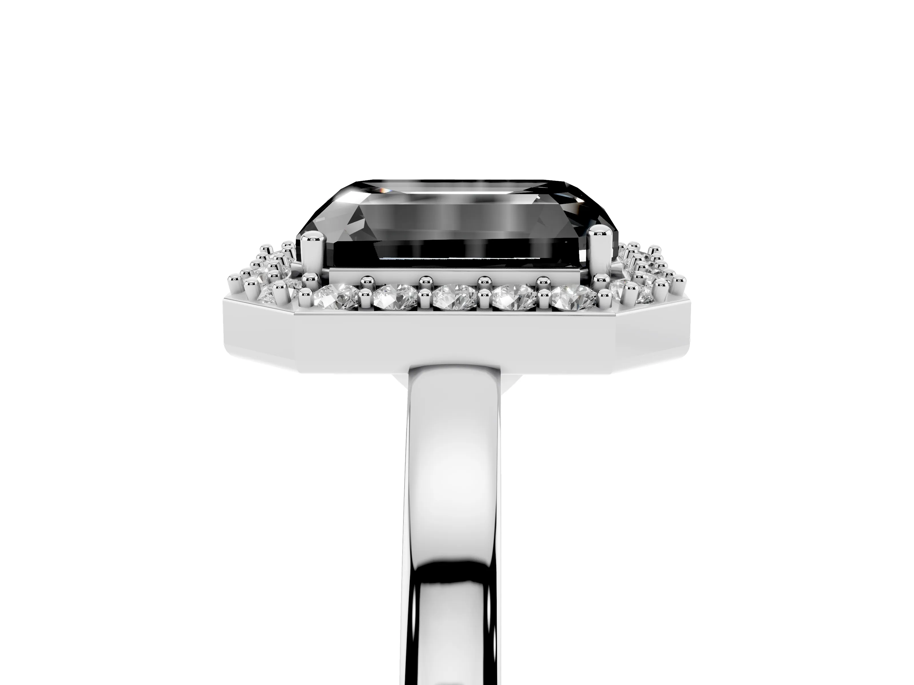 Fancy Black Radiant Cut Diamond Halo Ring Set in Platinum with Solitaire Band and Prong Setting