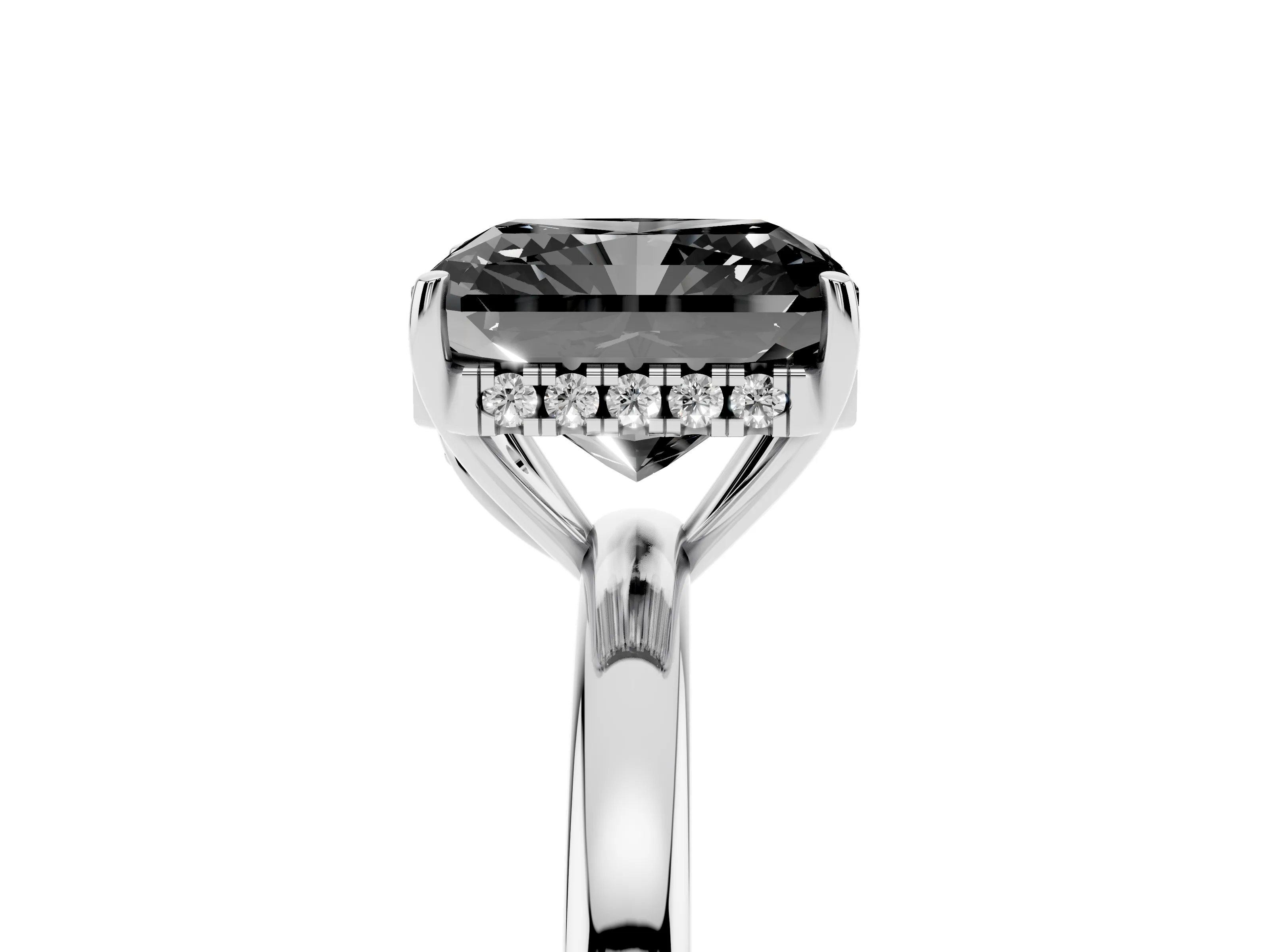 Fancy Black Radiant Cut Diamond Solitaire Ring Set in Platinum with Plain Band and Prong Setting