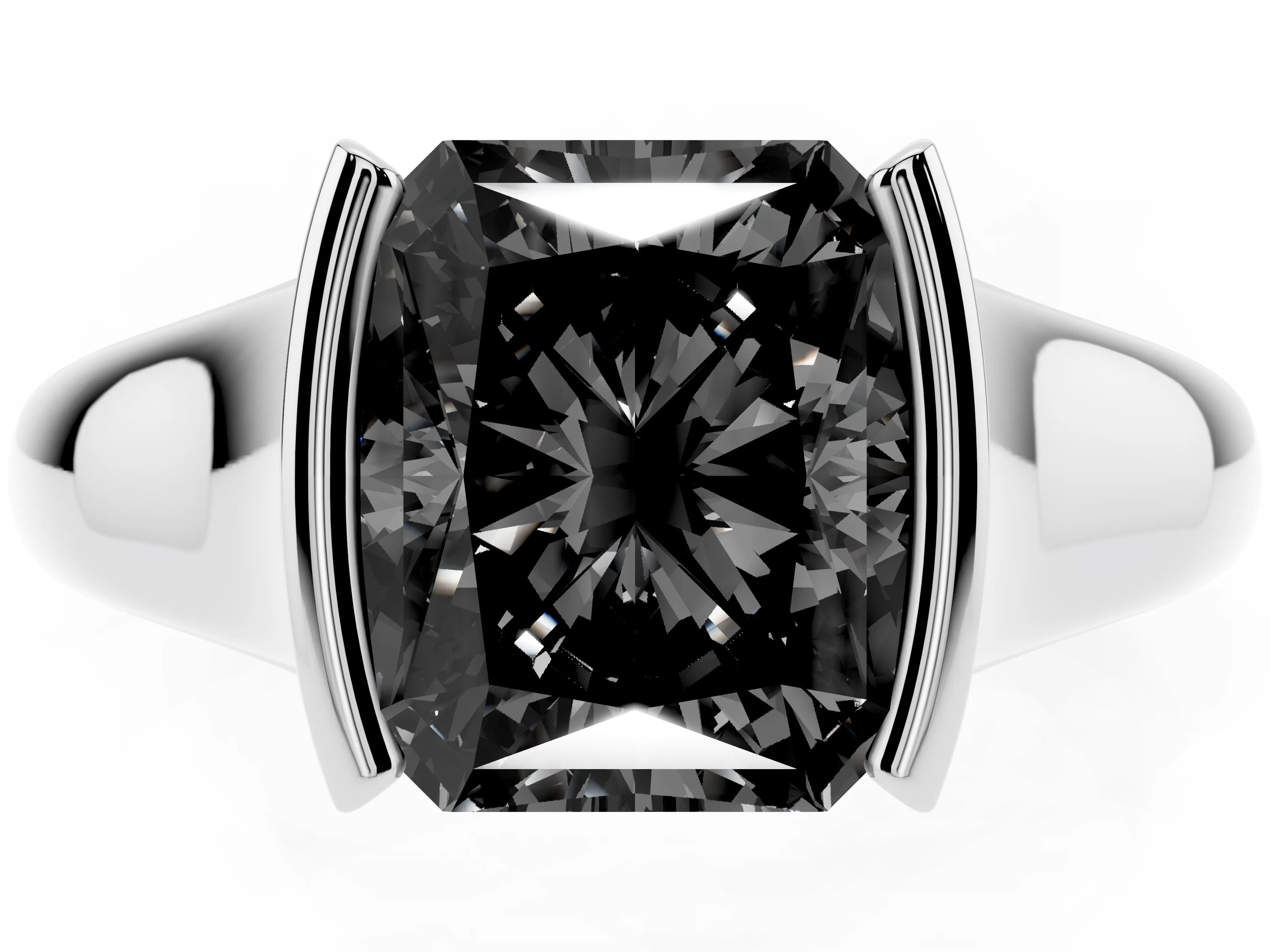 Fancy Black Radiant Cut Diamond Solitaire Tension Set Ring Set in Platinum with Split Shank Band