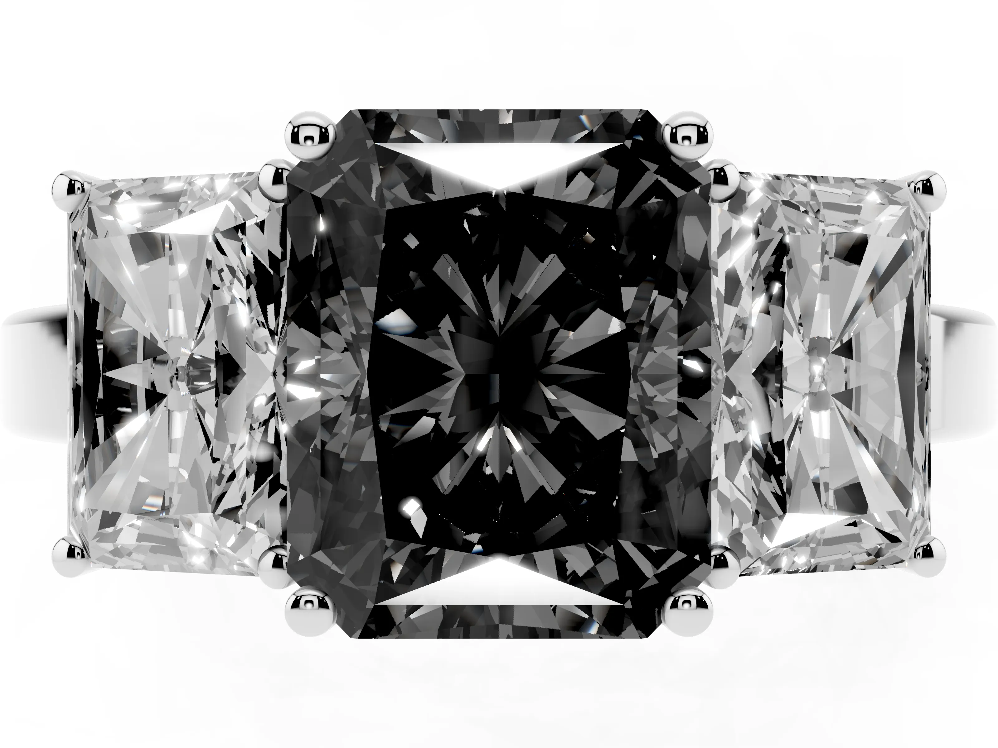 Fancy Black Radiant Cut Diamond Three-Stone Engagement Ring Set in Silver with Flat Band