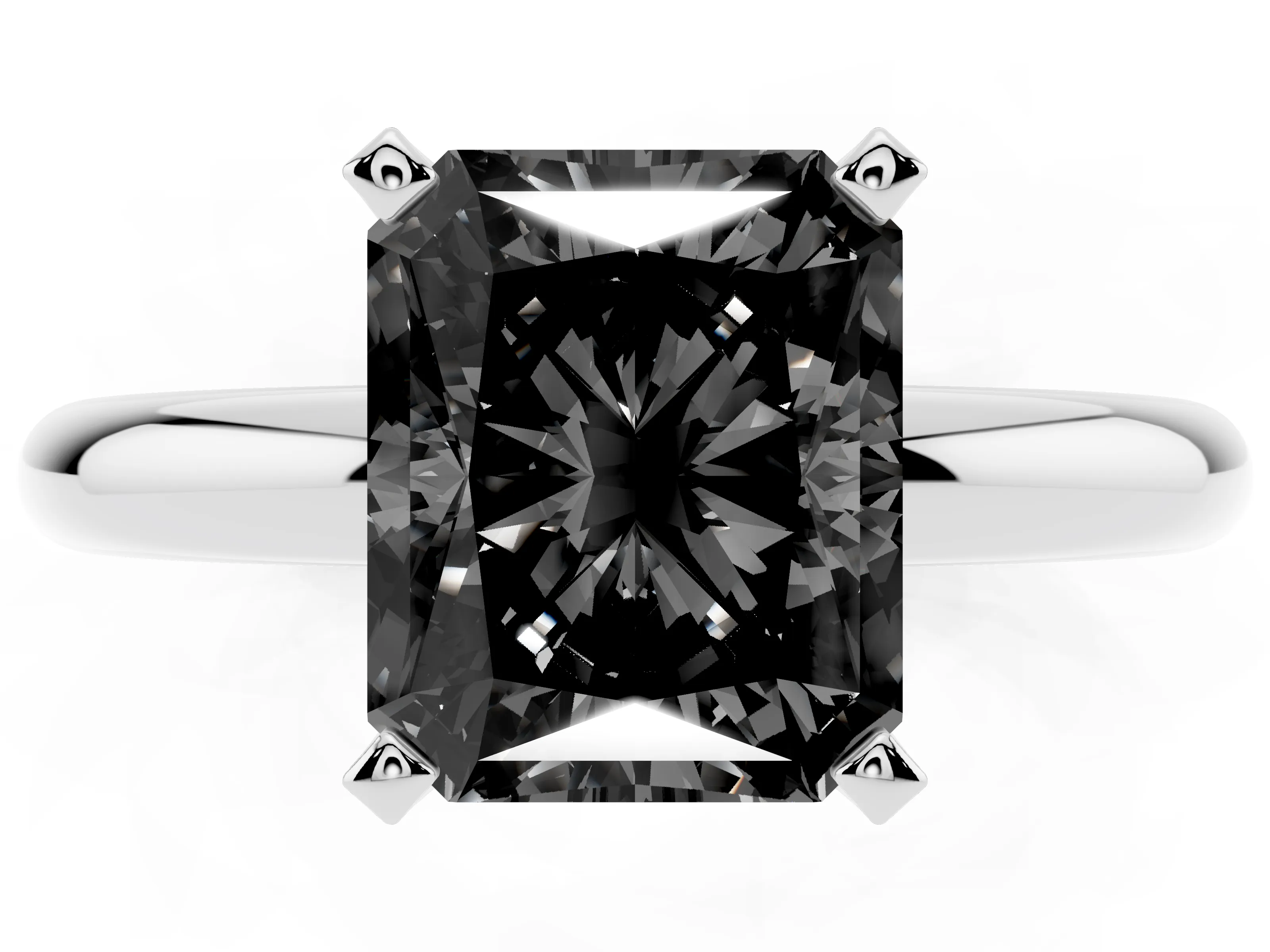 Fancy Black Radiant Cut Diamond Solitaire Engagement Ring Set in Silver with Round Band and Prong Setting