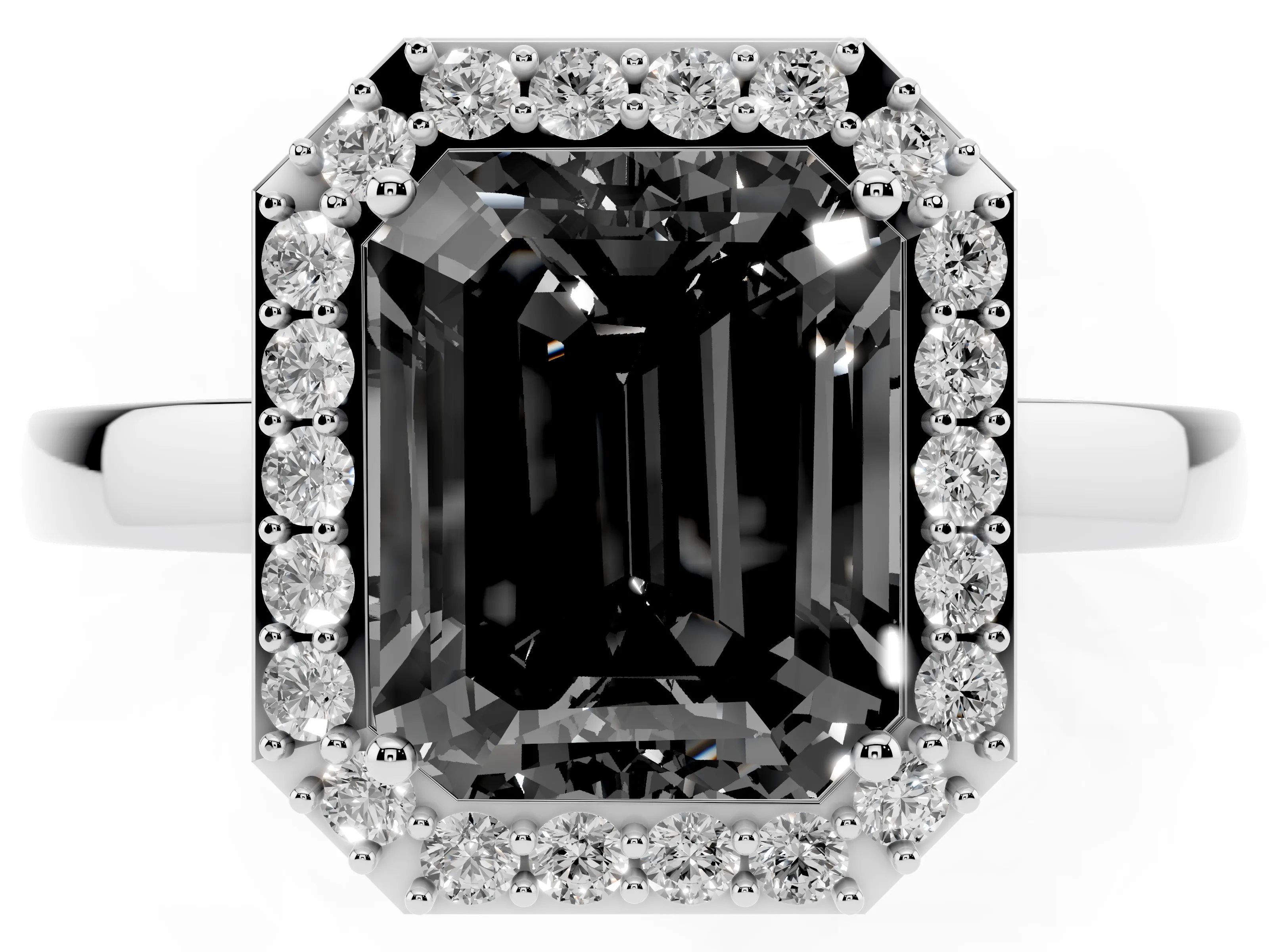 Fancy Black Radiant Cut Diamond Halo Ring Set in Platinum with Solitaire Band and Prong Setting