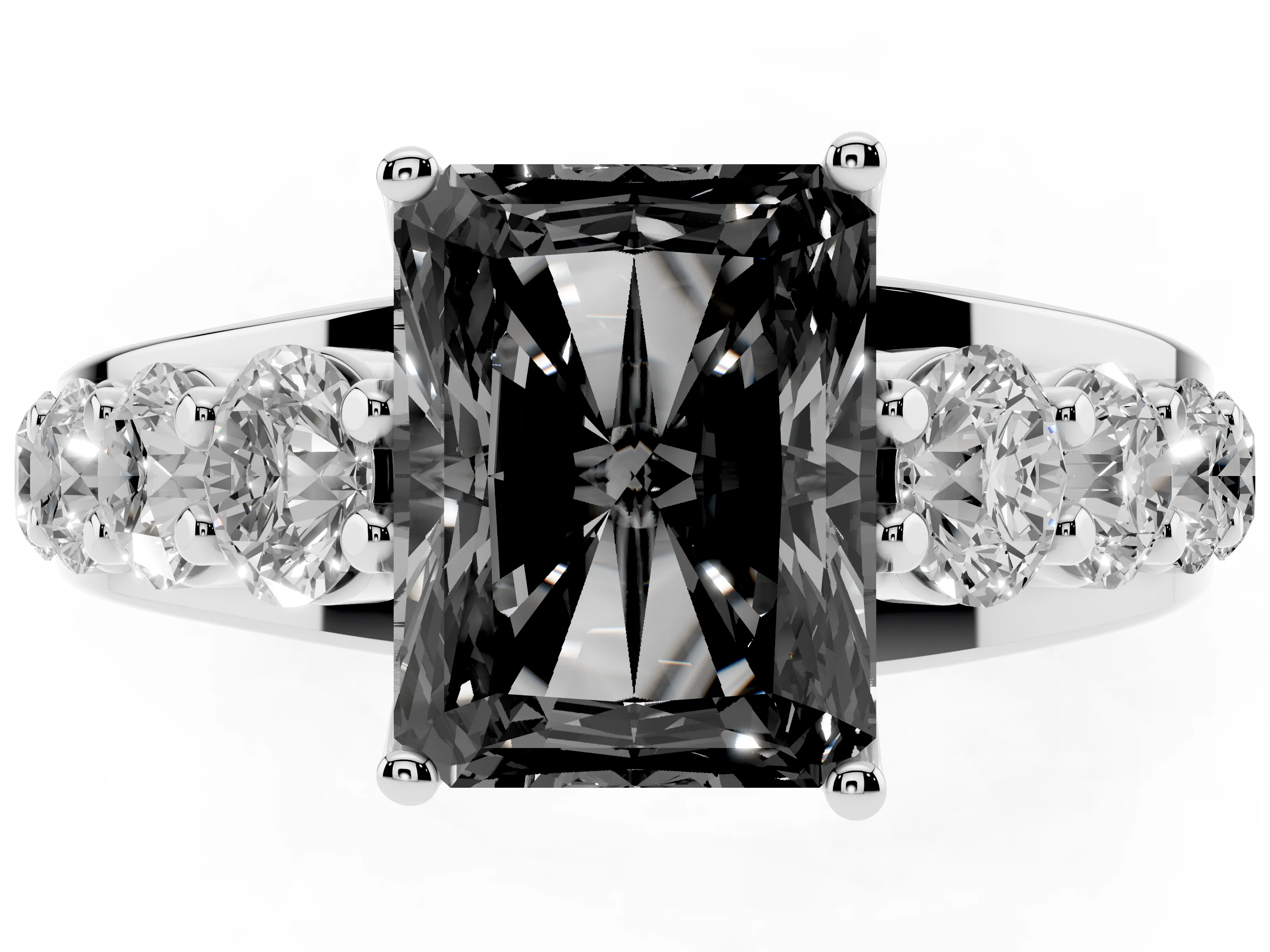 Fancy Black Radiant Cut Diamond Pavé Engagement Ring Set in Platinum with Prong Setting