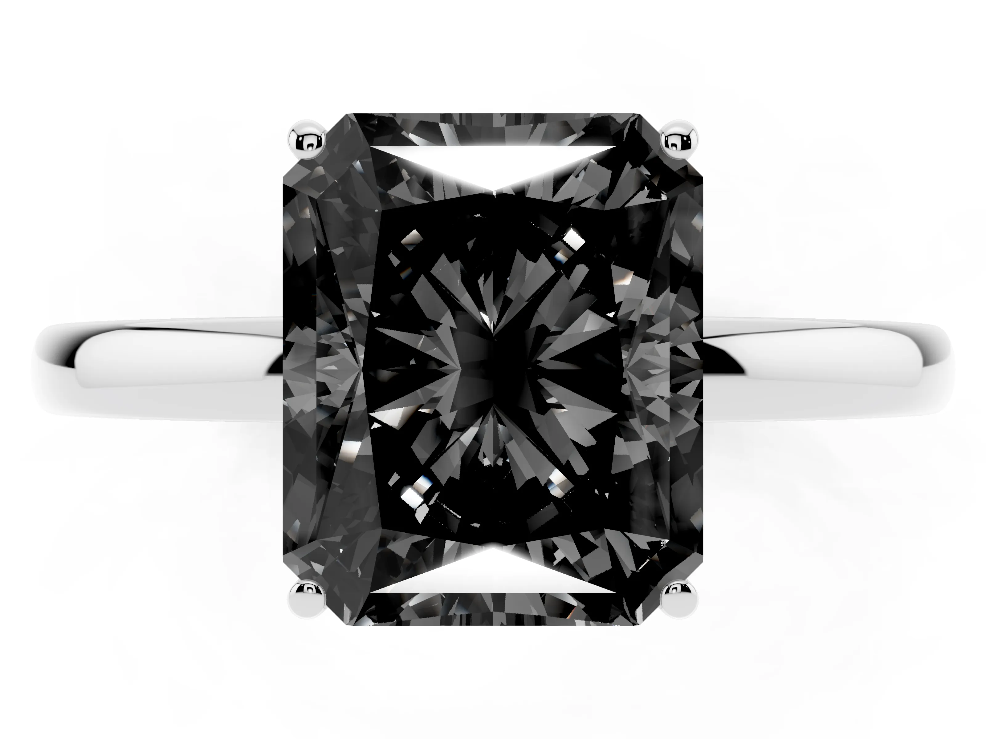 Fancy Black Radiant Cut Diamond Solitaire Ring Set in Platinum with Plain Band and Prong Setting