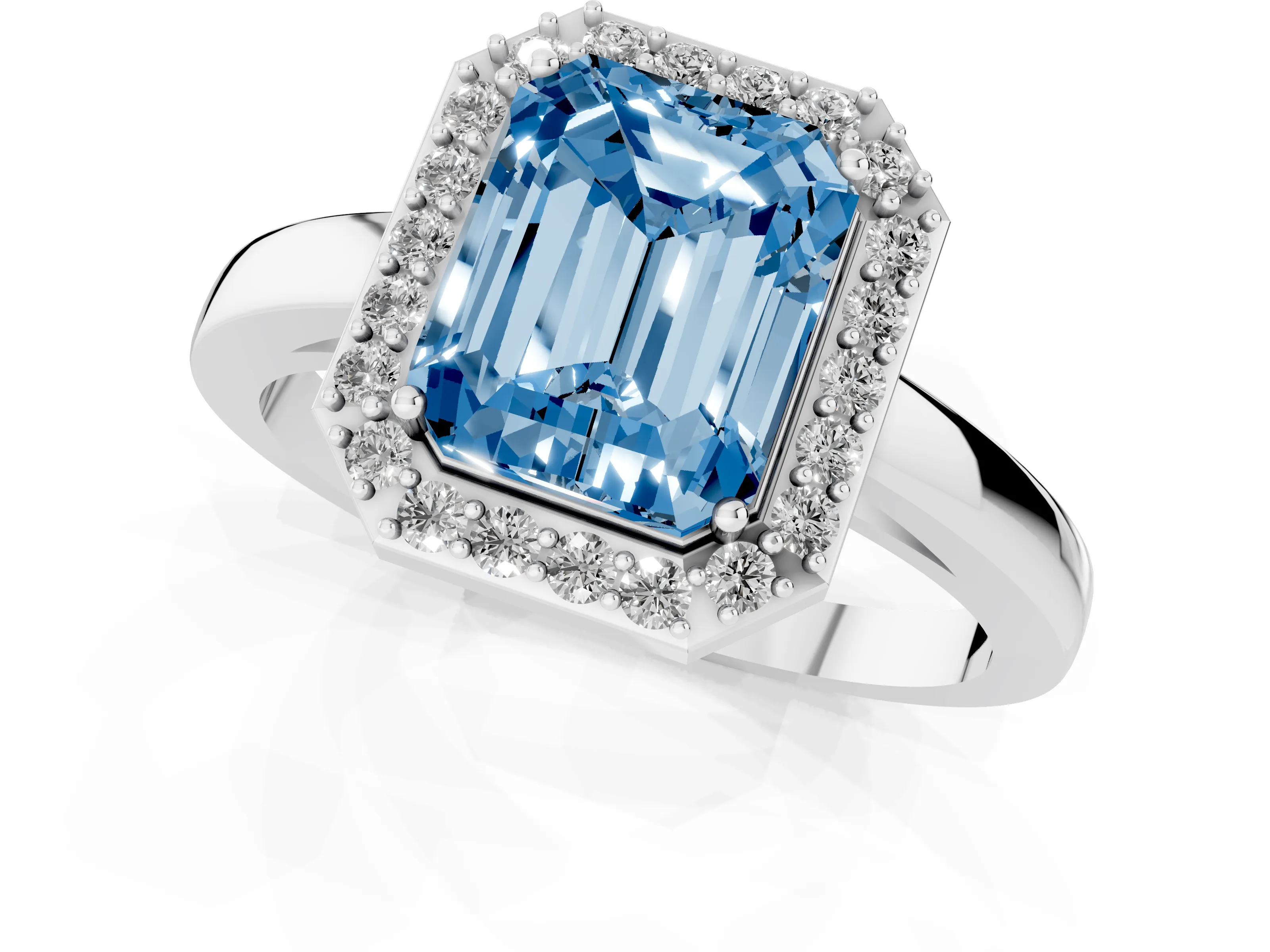Fancy Blue Radiant Cut Diamond Halo Ring Set in Platinum with Solitaire Band and Prong Setting