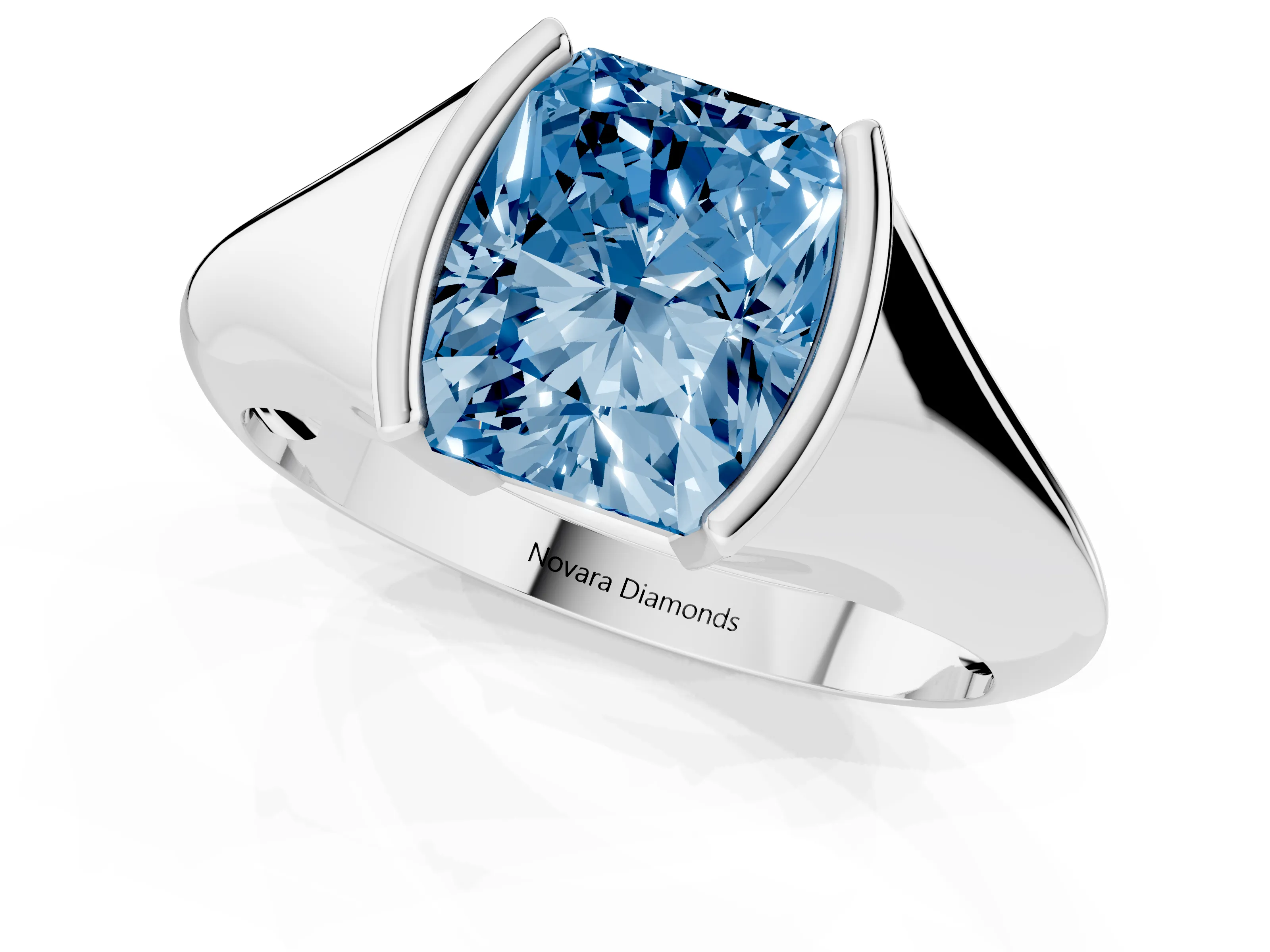 Fancy Blue Radiant Cut Diamond Solitaire Tension Set Ring Set in White gold