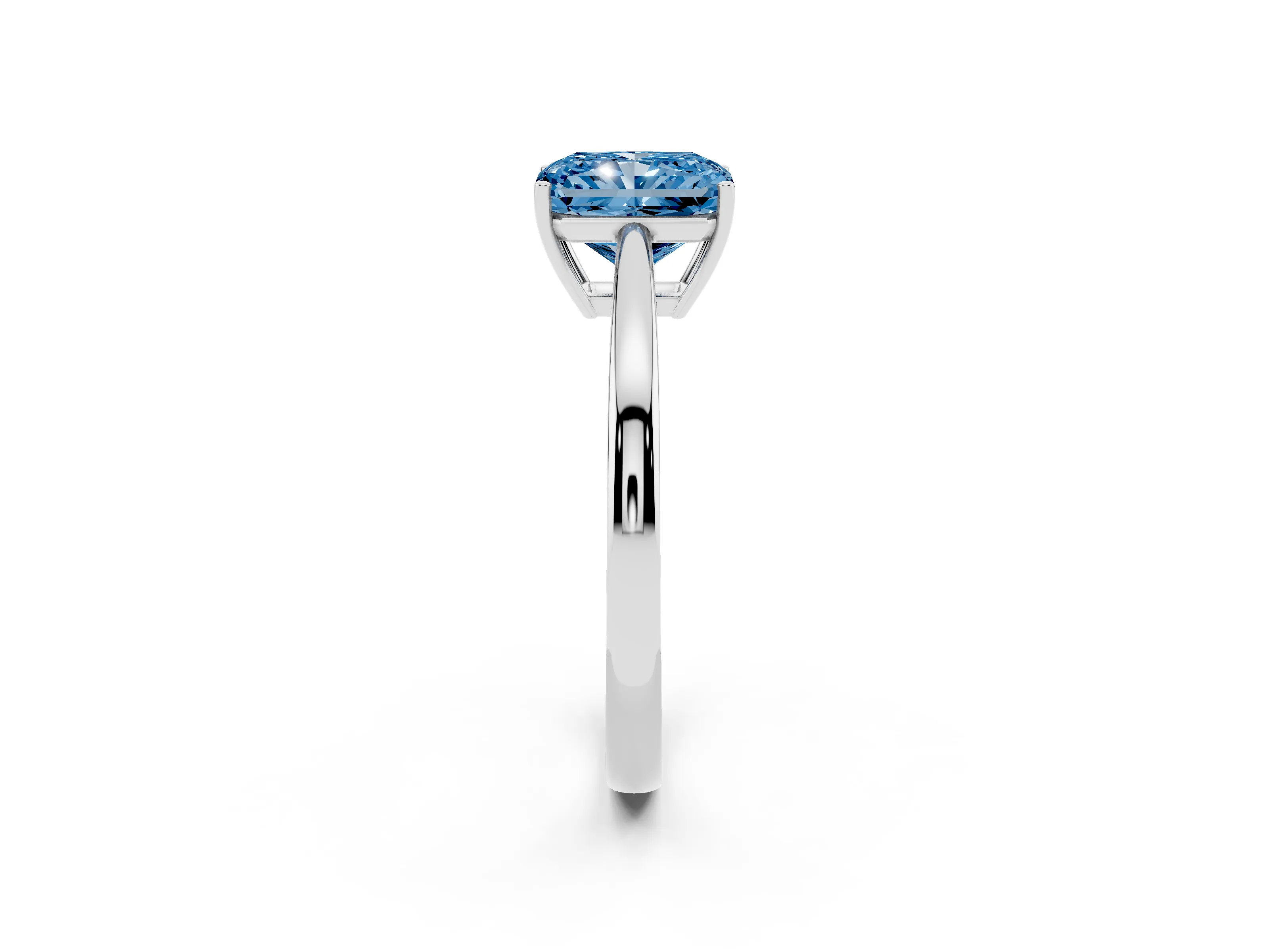 Fancy Blue Radiant Cut Diamond Solitaire Ring Set in Silver with Split Shank and Prong Setting