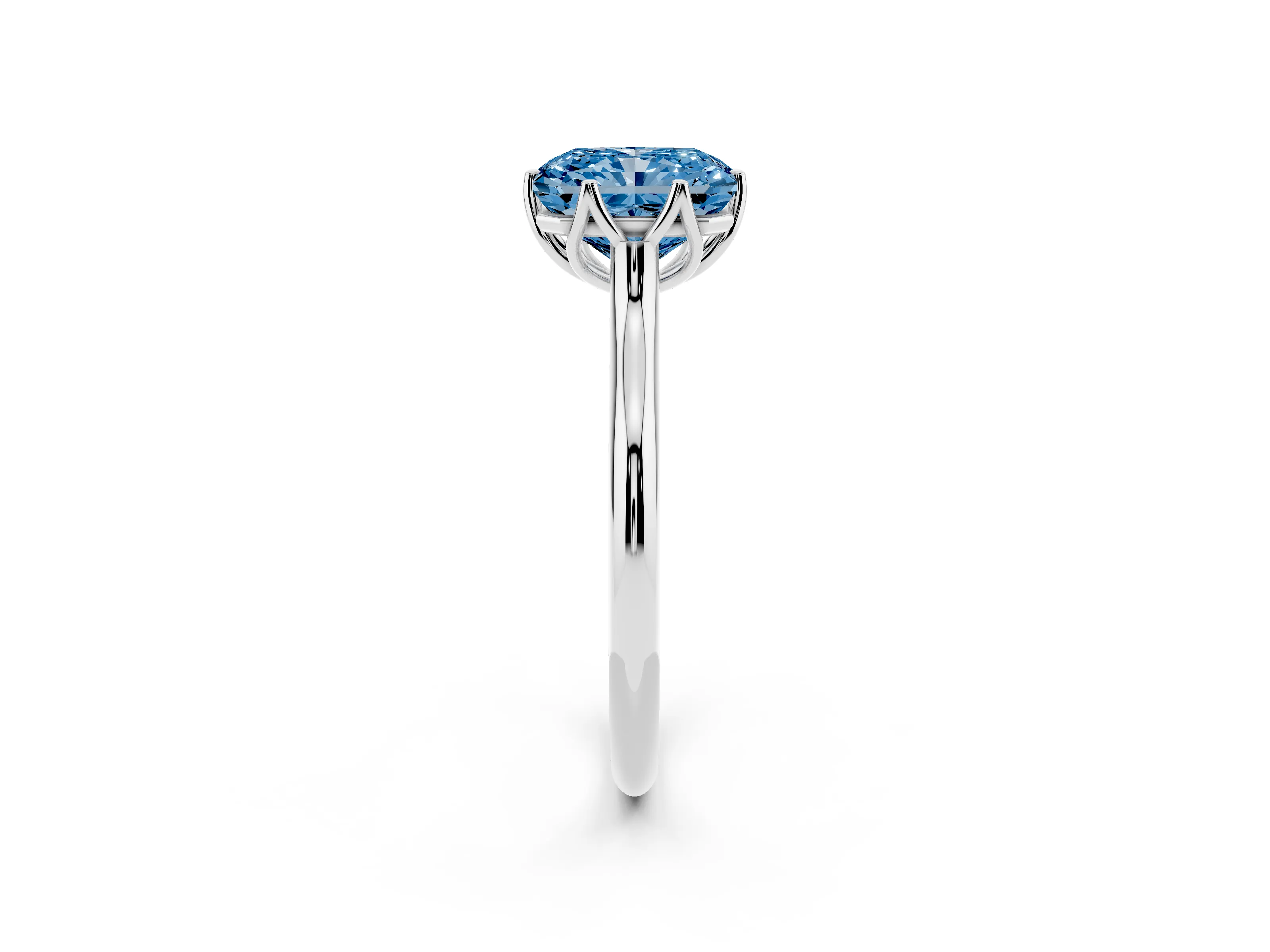 Fancy Blue Radiant Cut Diamond Solitaire Cathedral Ring Set in Silver with Prong Setting