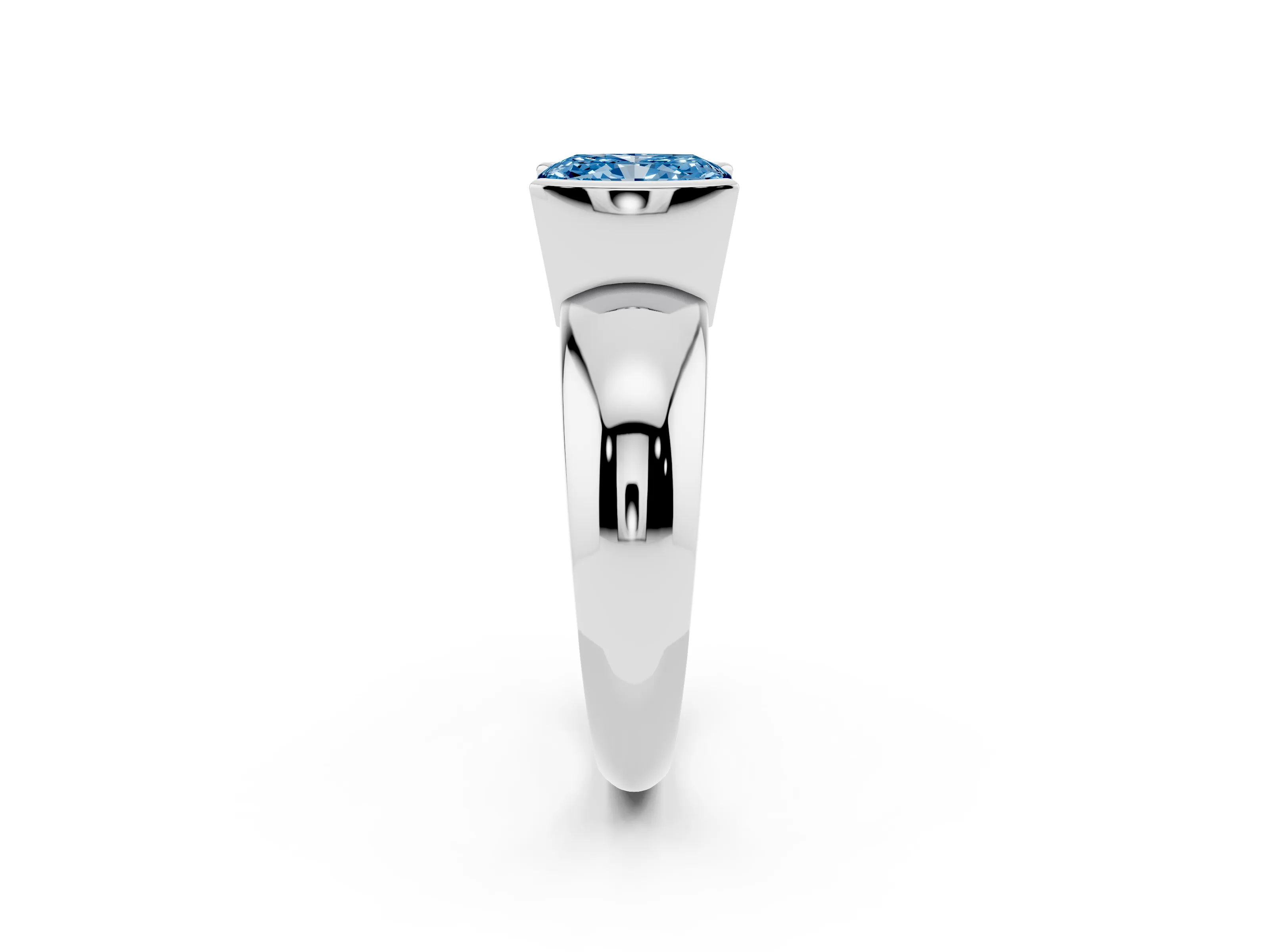 Fancy Blue Radiant Cut Diamond Solitaire Tension Set Ring Set in White gold with Wide Band