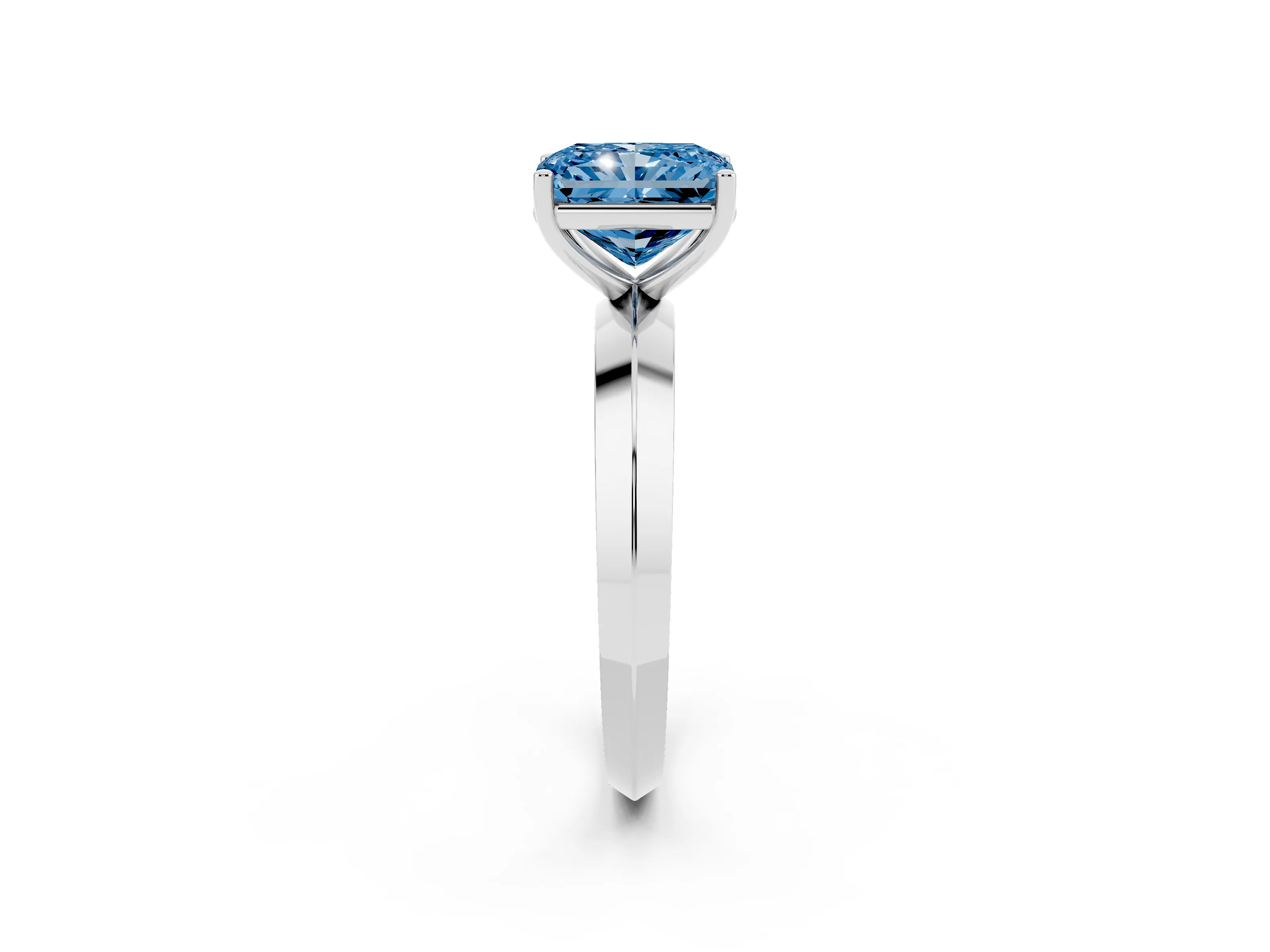 Fancy Blue Radiant Cut Diamond Solitaire Engagement Ring Set in Silver with Flat Band and Prong Setting