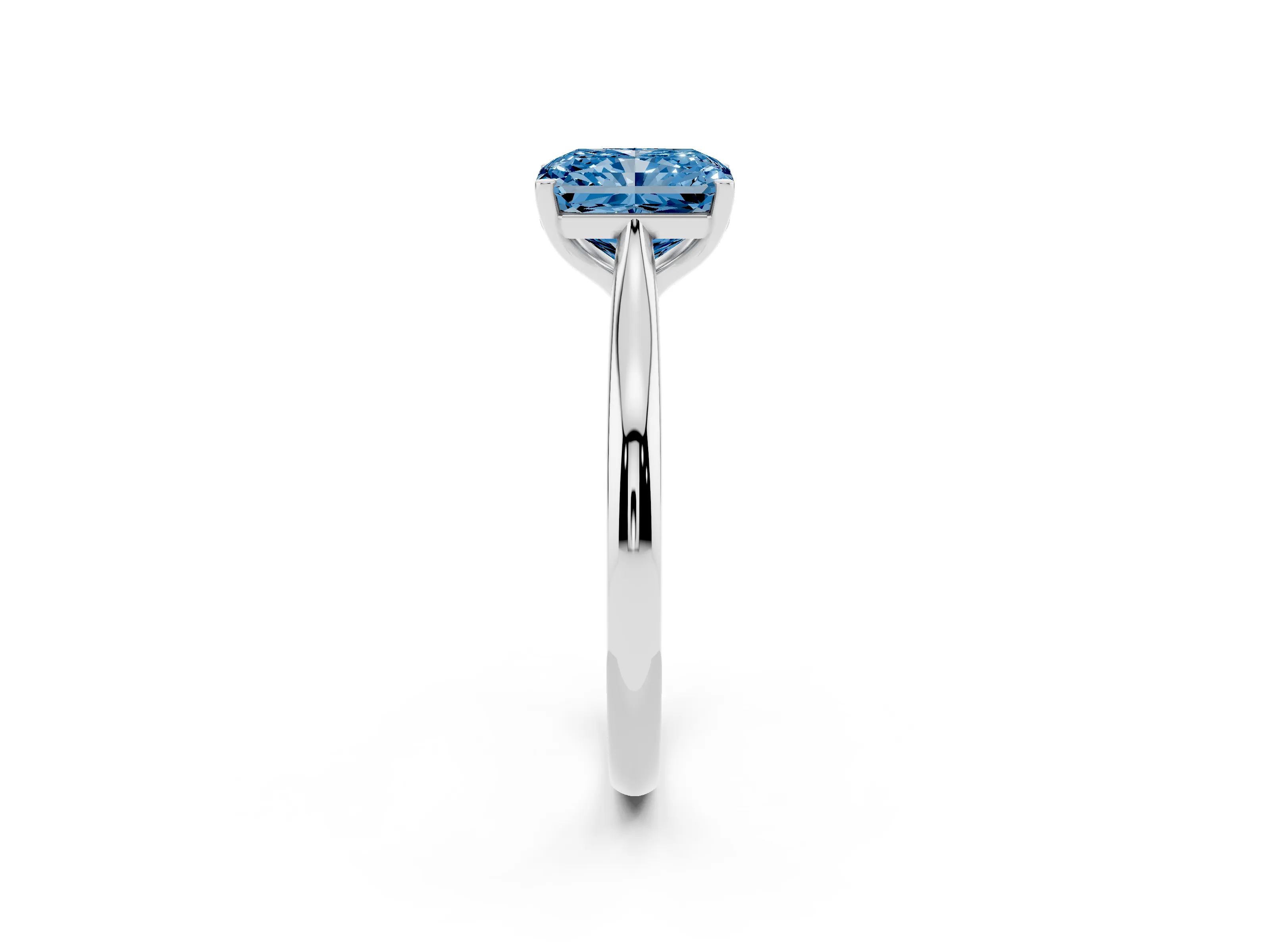 Fancy Blue Radiant Cut Diamond Solitaire Ring Set in Silver with Cathedral Band and Prong Setting