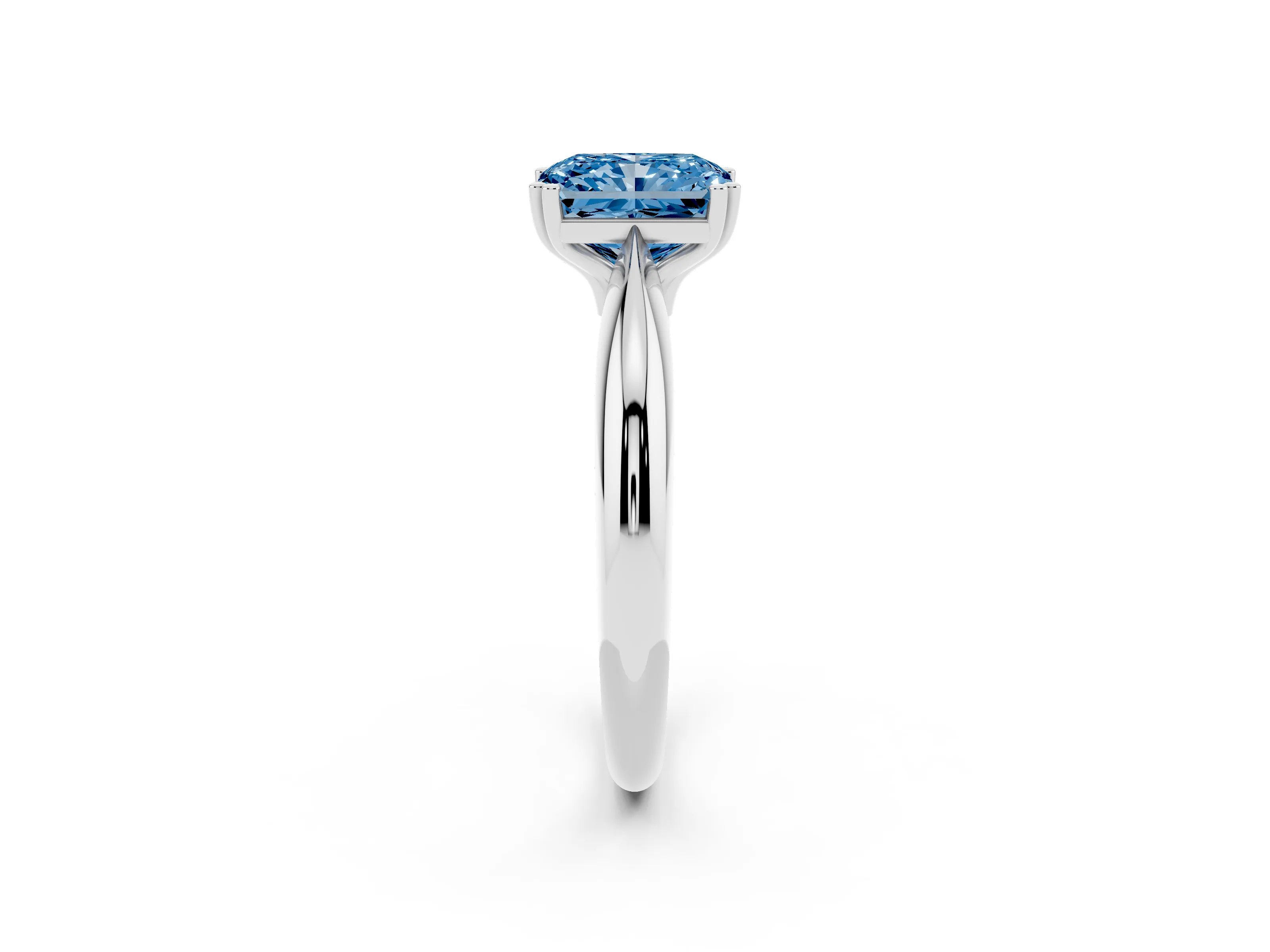 Fancy Blue Radiant Cut Diamond Solitaire Engagement Ring Set in Silver with Tapered Band and Prong Setting