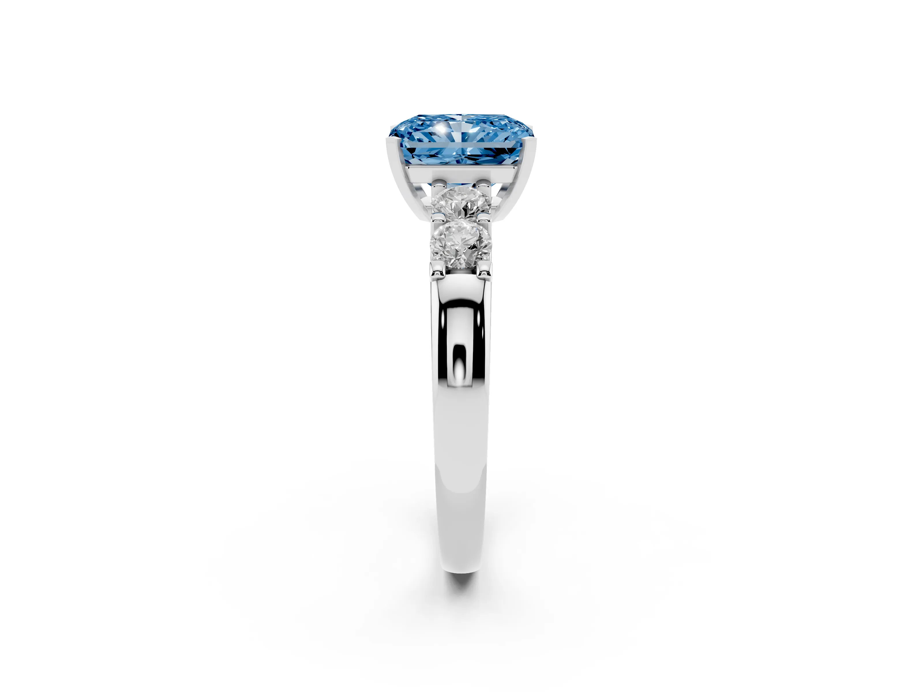 Fancy Blue Radiant Cut Diamond Five-Stone Prong Set Engagement Ring Set in Platinum with Channel Band