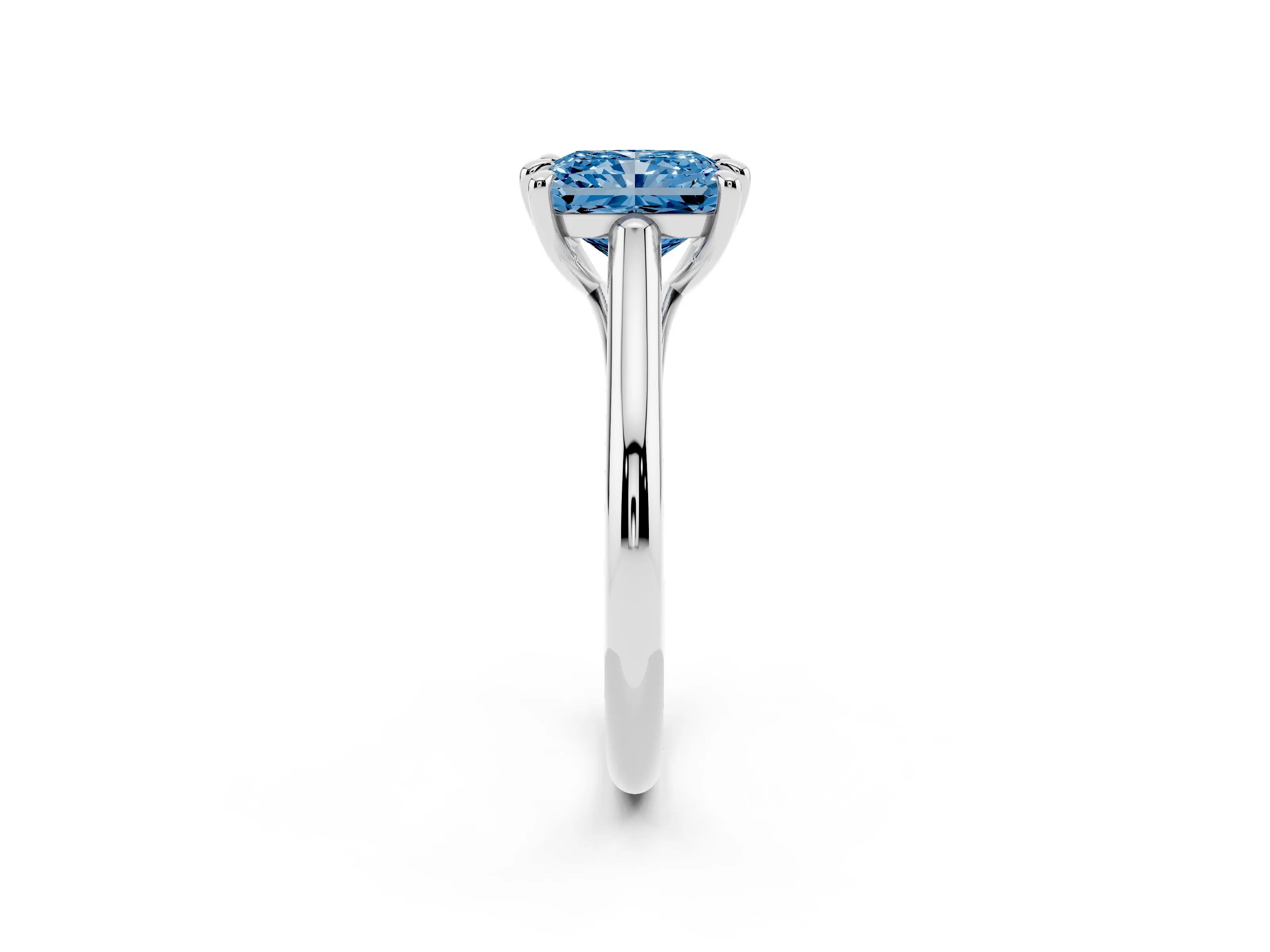 Fancy Blue Radiant Cut Diamond Solitaire Engagement Ring Set in White gold with Prong Setting and Plain Classic Band