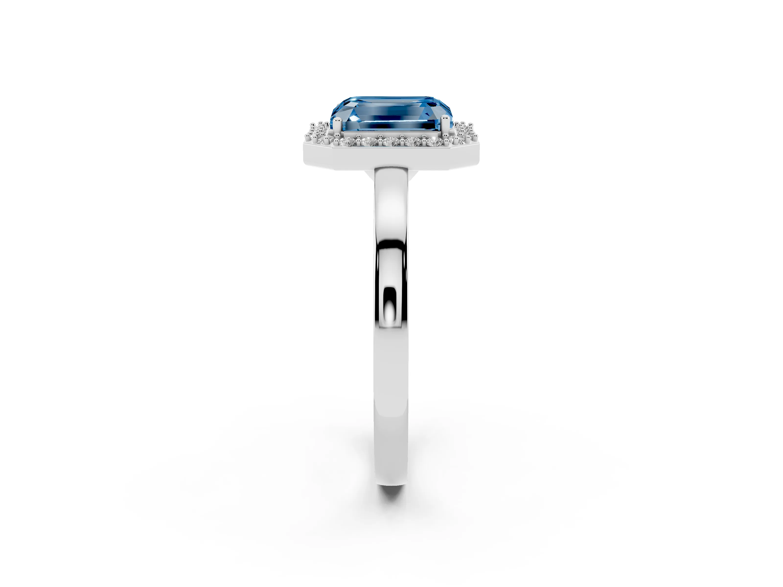 Fancy Blue Radiant Cut Diamond Halo Ring Set in Platinum with Solitaire Band and Prong Setting