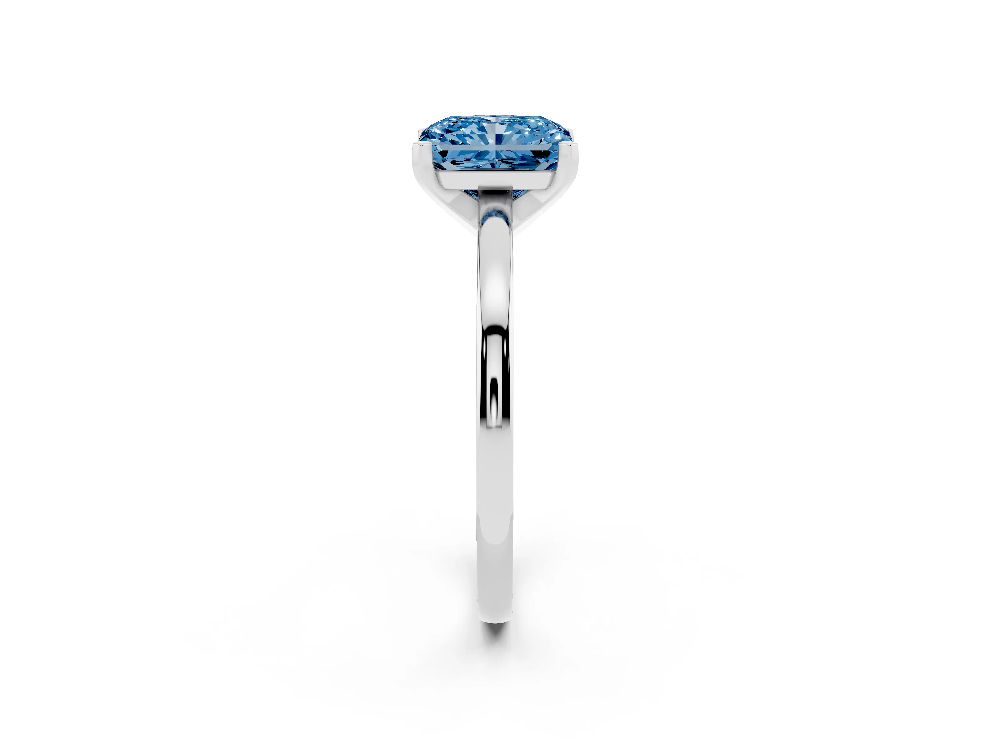 Fancy Blue Radiant Cut Diamond Solitaire Engagement Ring Set in Platinum with Prong Setting on a Classic Band