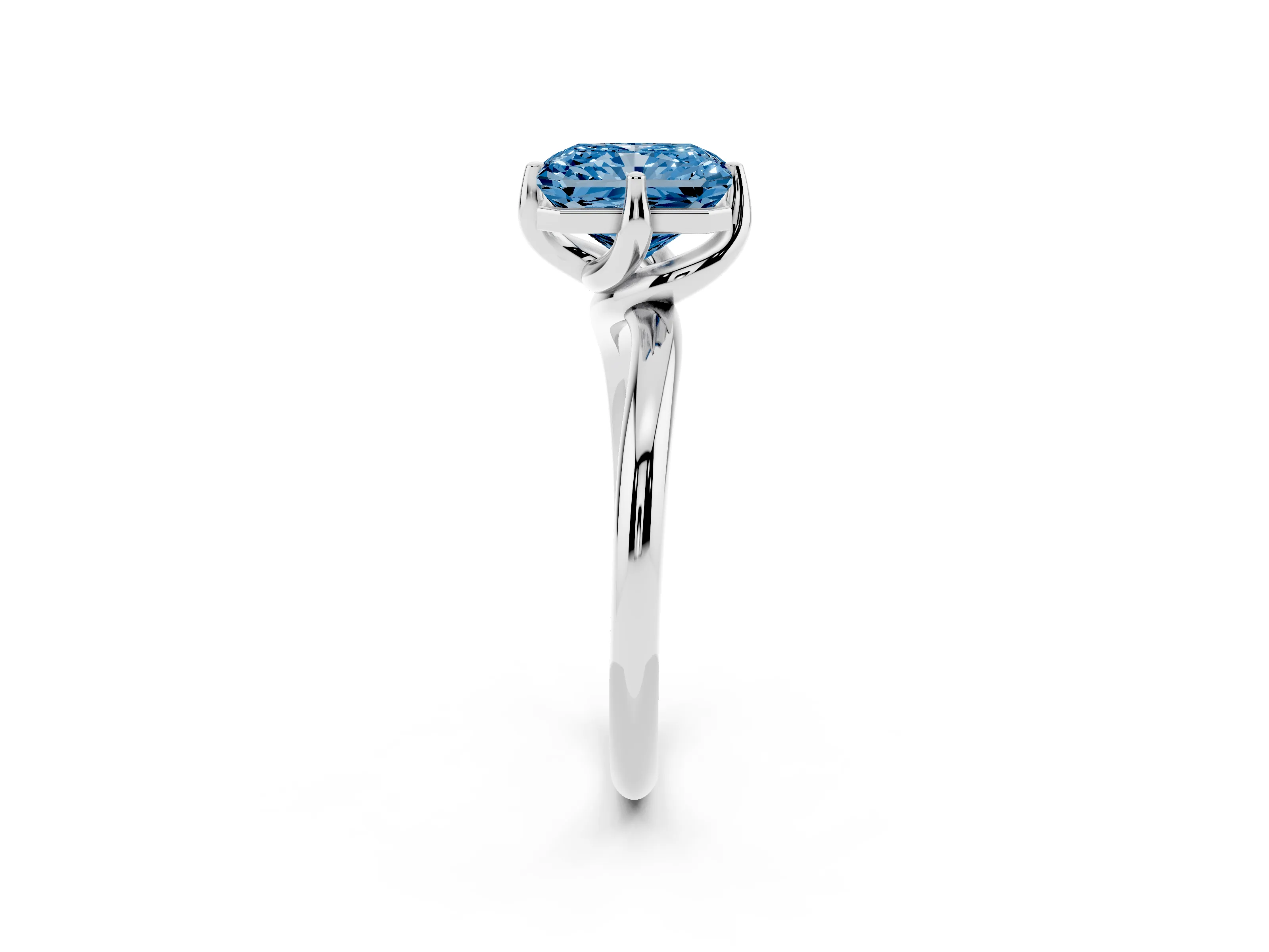 Fancy Blue Radiant Cut Diamond Solitaire Engagement Ring Set in Platinum with Classic Plain Band