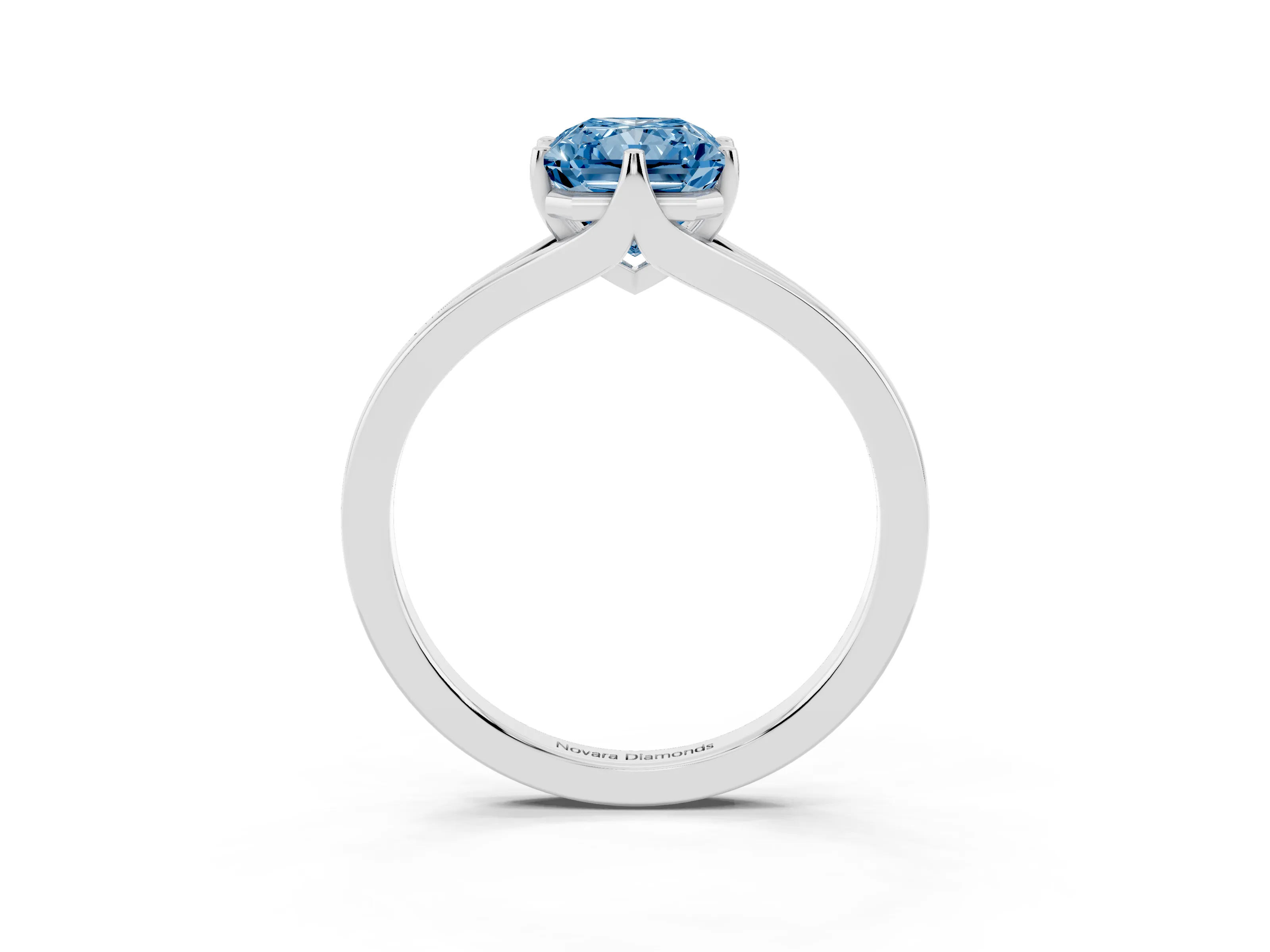 Fancy Blue Radiant Cut Diamond Solitaire Ring Set in White gold with Polished Tapered Band and Prong Setting
