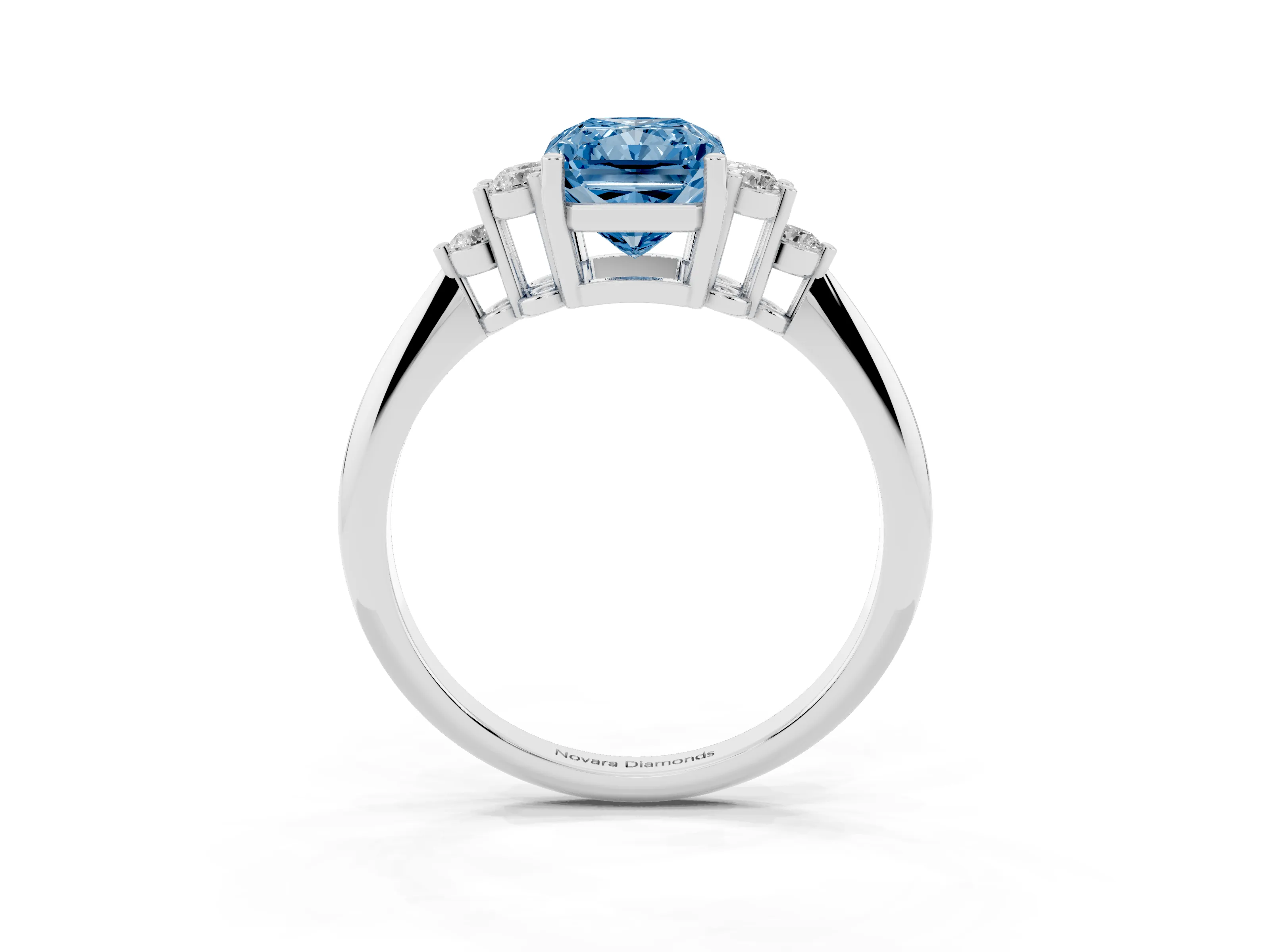 Fancy Blue Radiant Cut Diamond Cluster Ring Set in White gold with Plain Band and Prong Setting