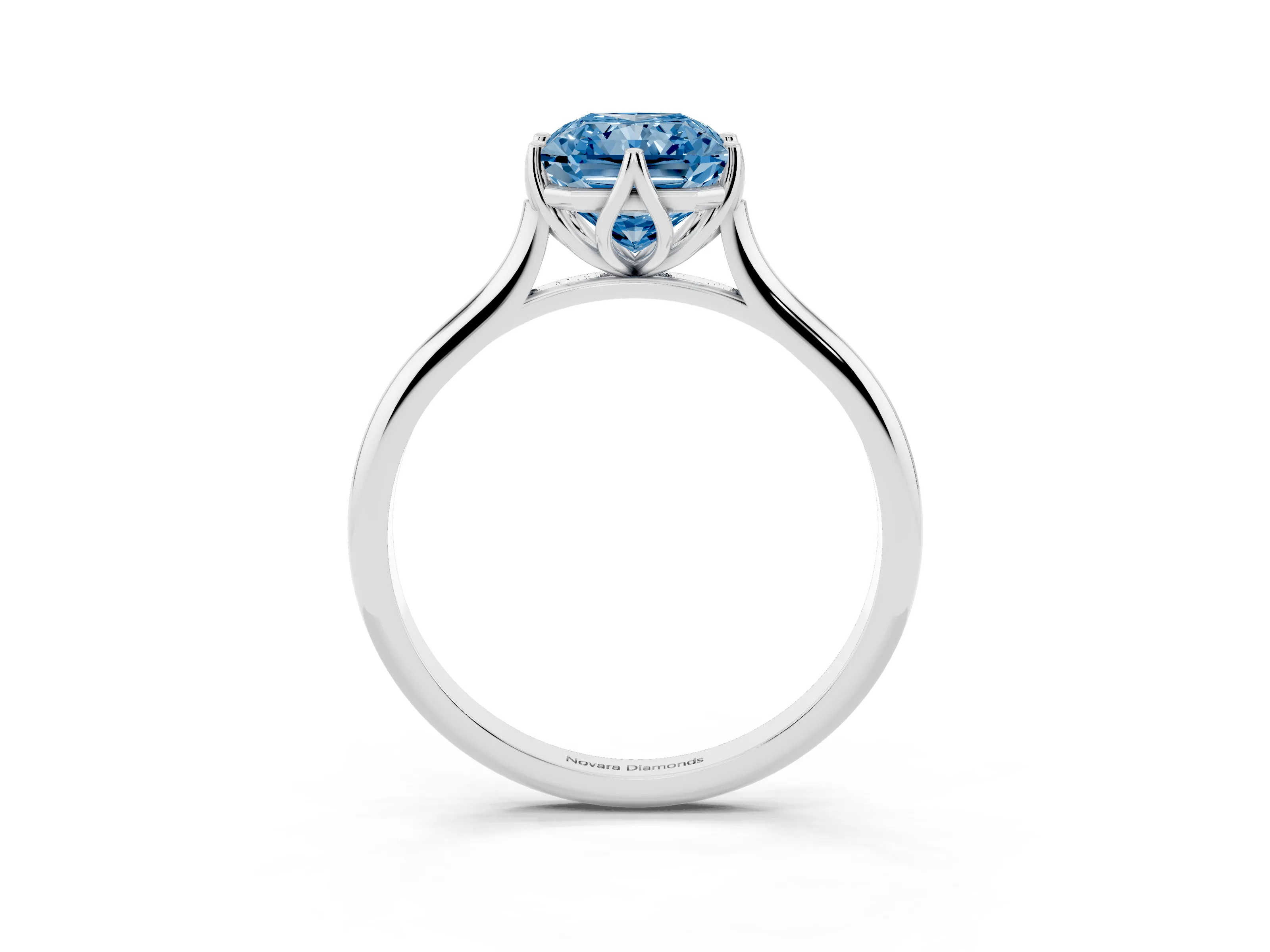 Fancy Blue Radiant Cut Diamond Solitaire Cathedral Ring Set in Silver with Prong Setting