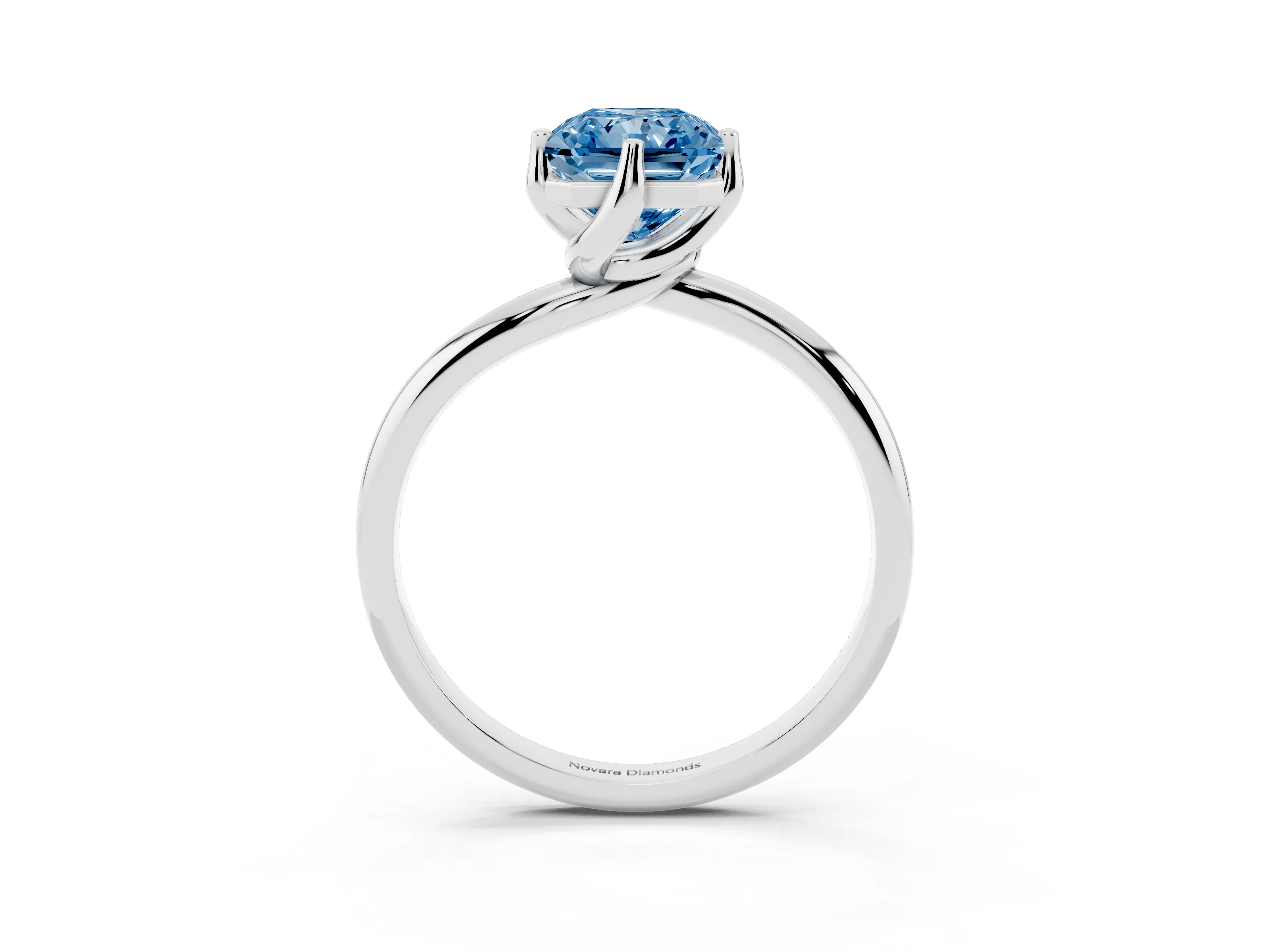 Fancy Blue Radiant Cut Diamond Solitaire Engagement Ring Set in Platinum with Classic Plain Band