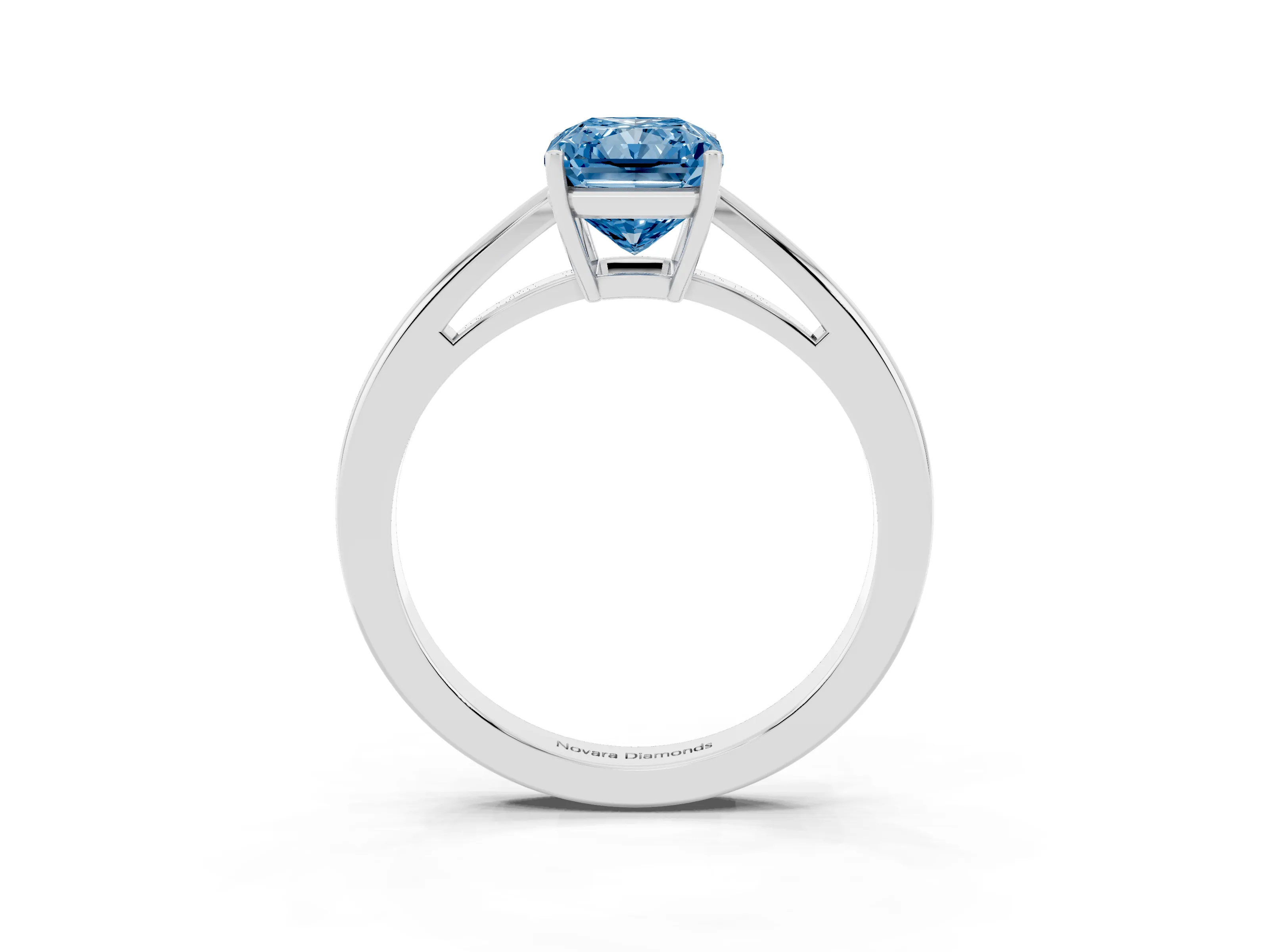 Fancy Blue Radiant Cut Diamond Solitaire Ring Set in Silver with Split Shank and Prong Setting