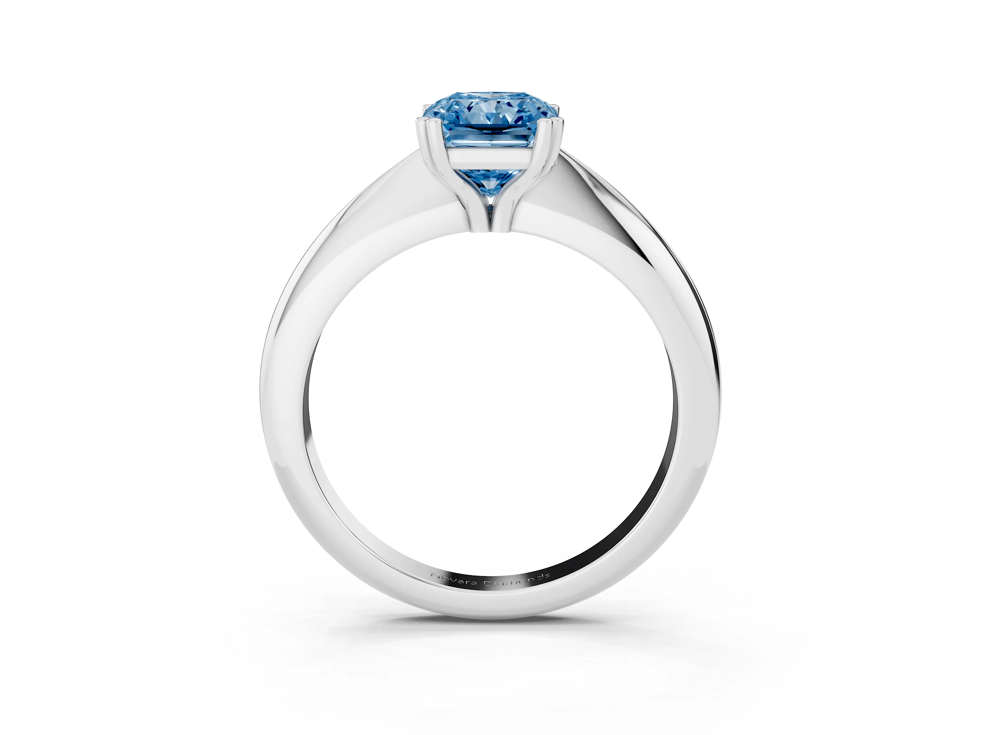 Fancy Blue Radiant Cut Diamond Solitaire Engagement Ring Set in Silver with Tapered Band and Prong Setting