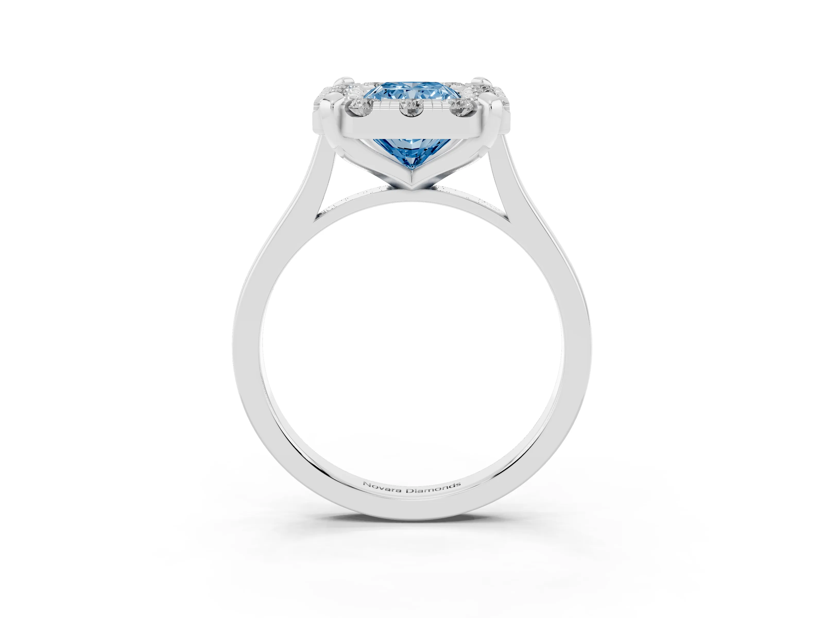 Fancy Blue Radiant Cut Diamond Cluster Halo Solitaire Ring Set in White gold with Prong Setting