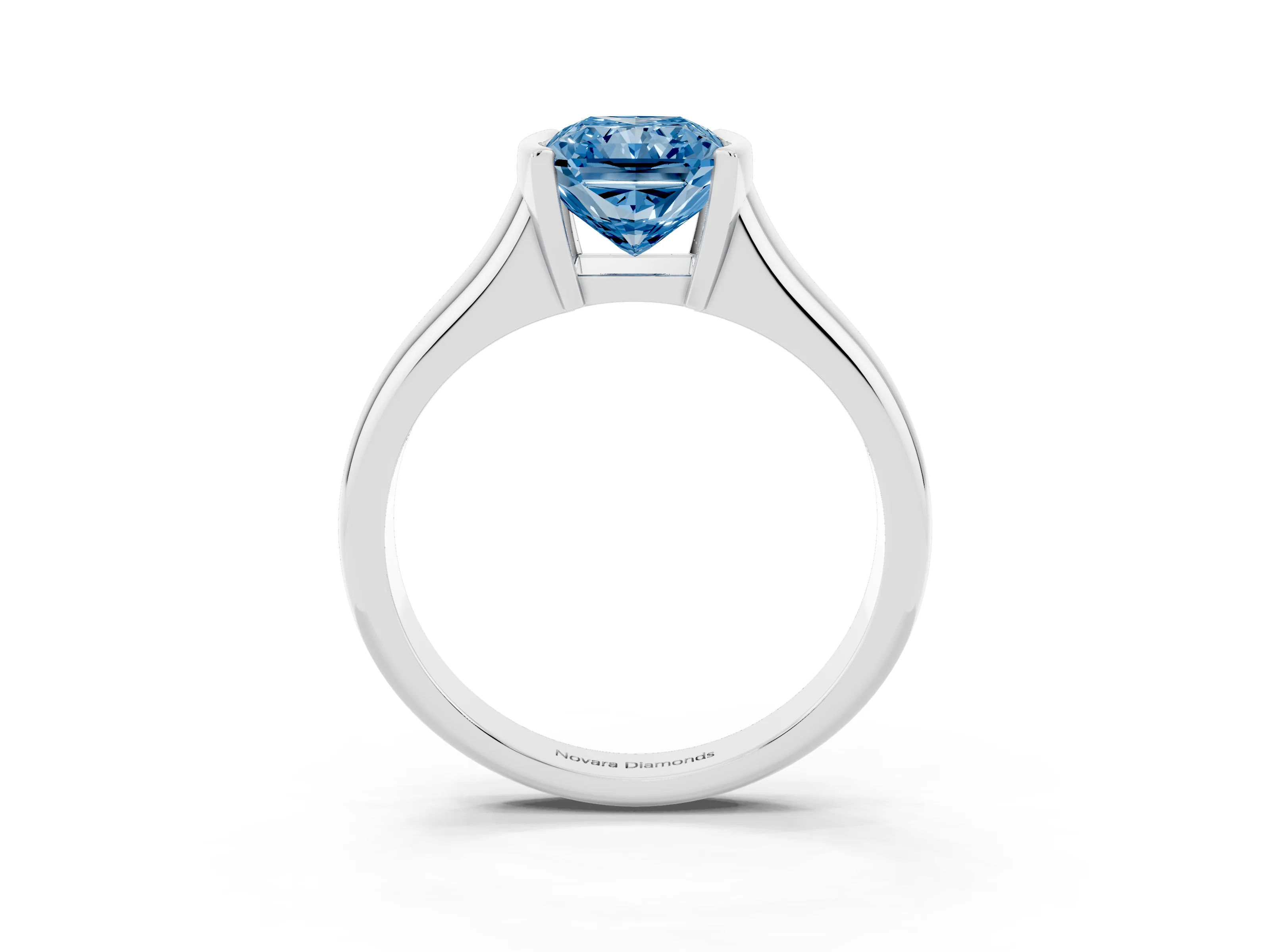 Fancy Blue Radiant Cut Diamond Solitaire Tension Set Ring Set in Platinum with Split Shank Band