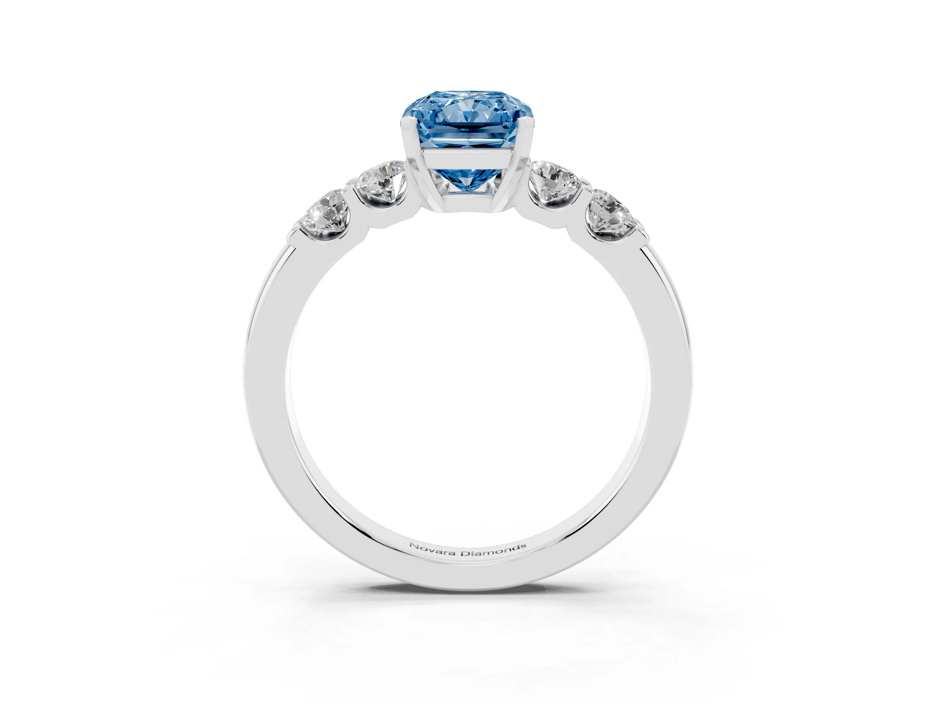 Fancy Blue Radiant Cut Diamond Five-Stone Prong Set Engagement Ring Set in Platinum with Channel Band