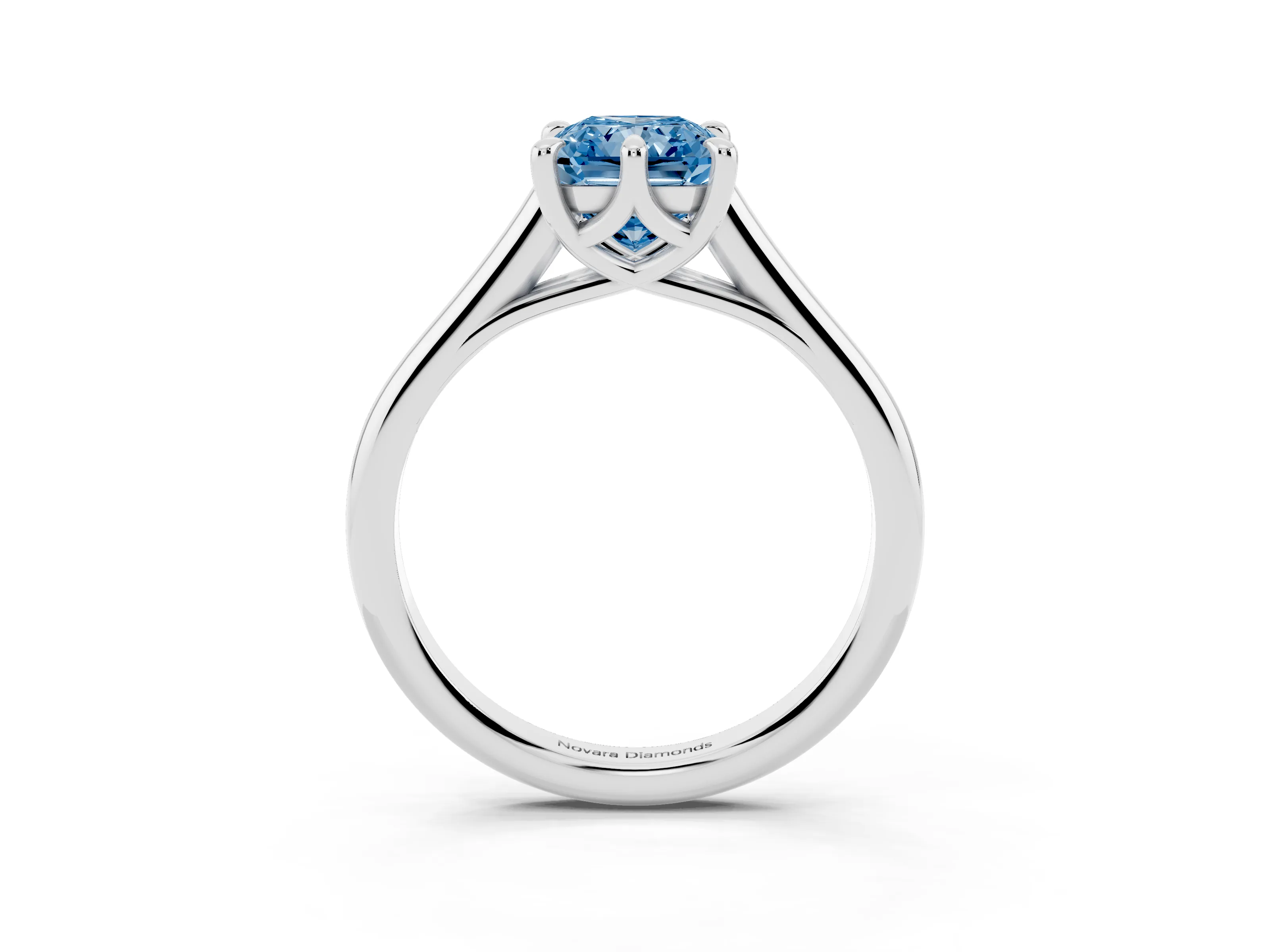 Fancy Blue Radiant Cut Diamond Solitaire Engagement Ring Set in White gold with Prong Setting and Plain Classic Band
