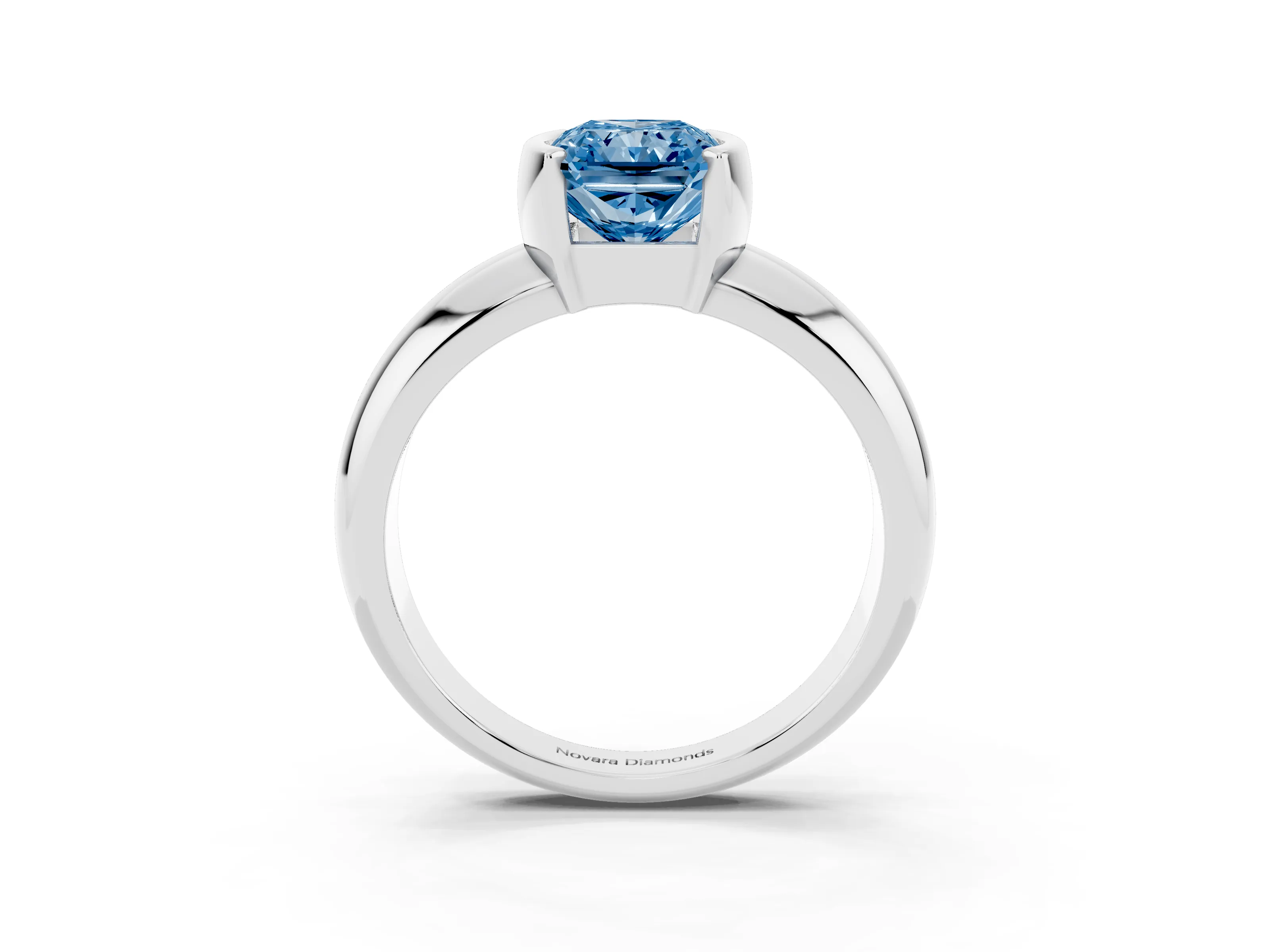 Fancy Blue Radiant Cut Diamond Solitaire Tension Set Ring Set in White gold with Wide Band