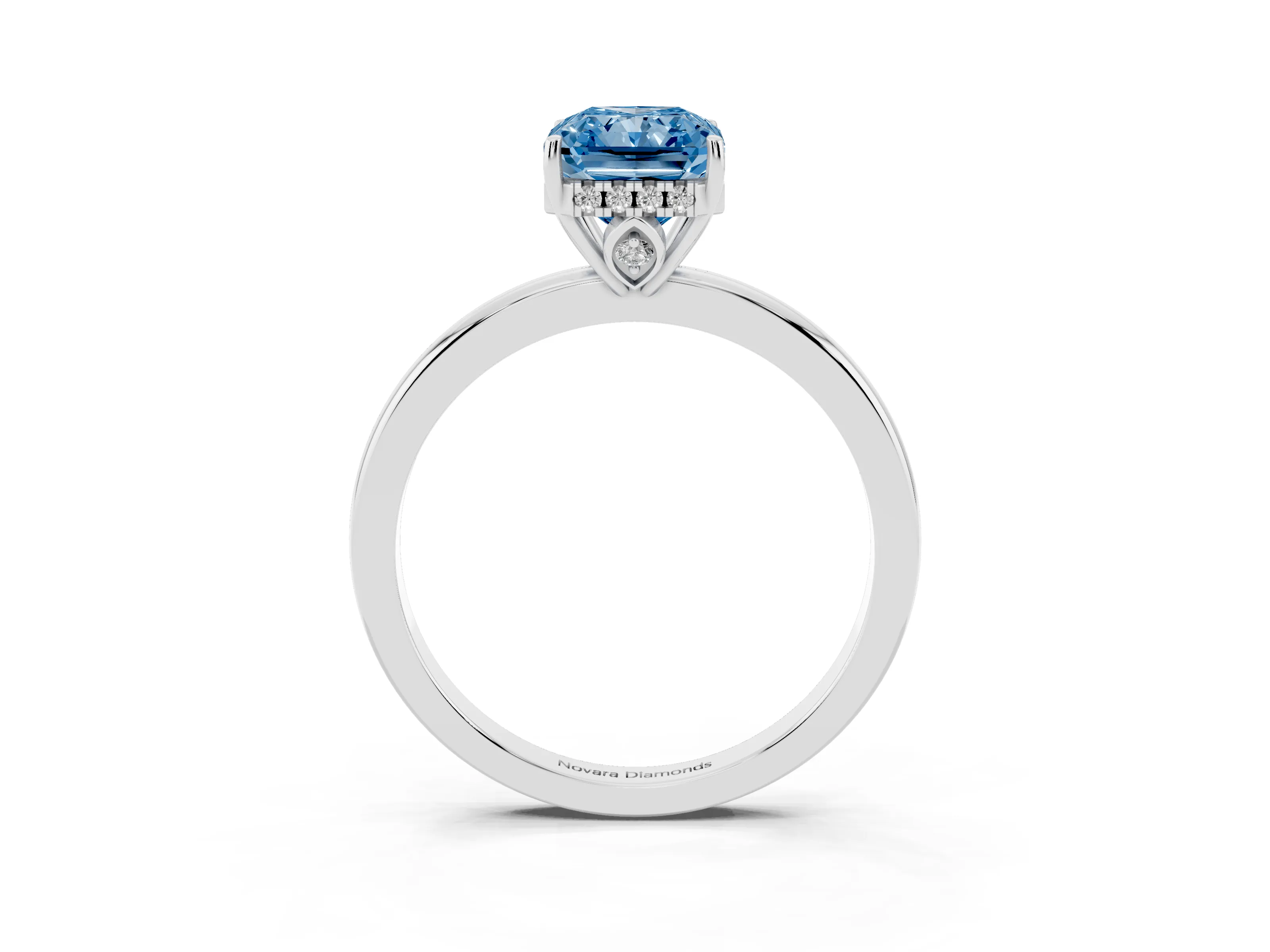Fancy Blue Radiant Cut Diamond Solitaire Ring Set in White gold with Plain Band and Prong Setting