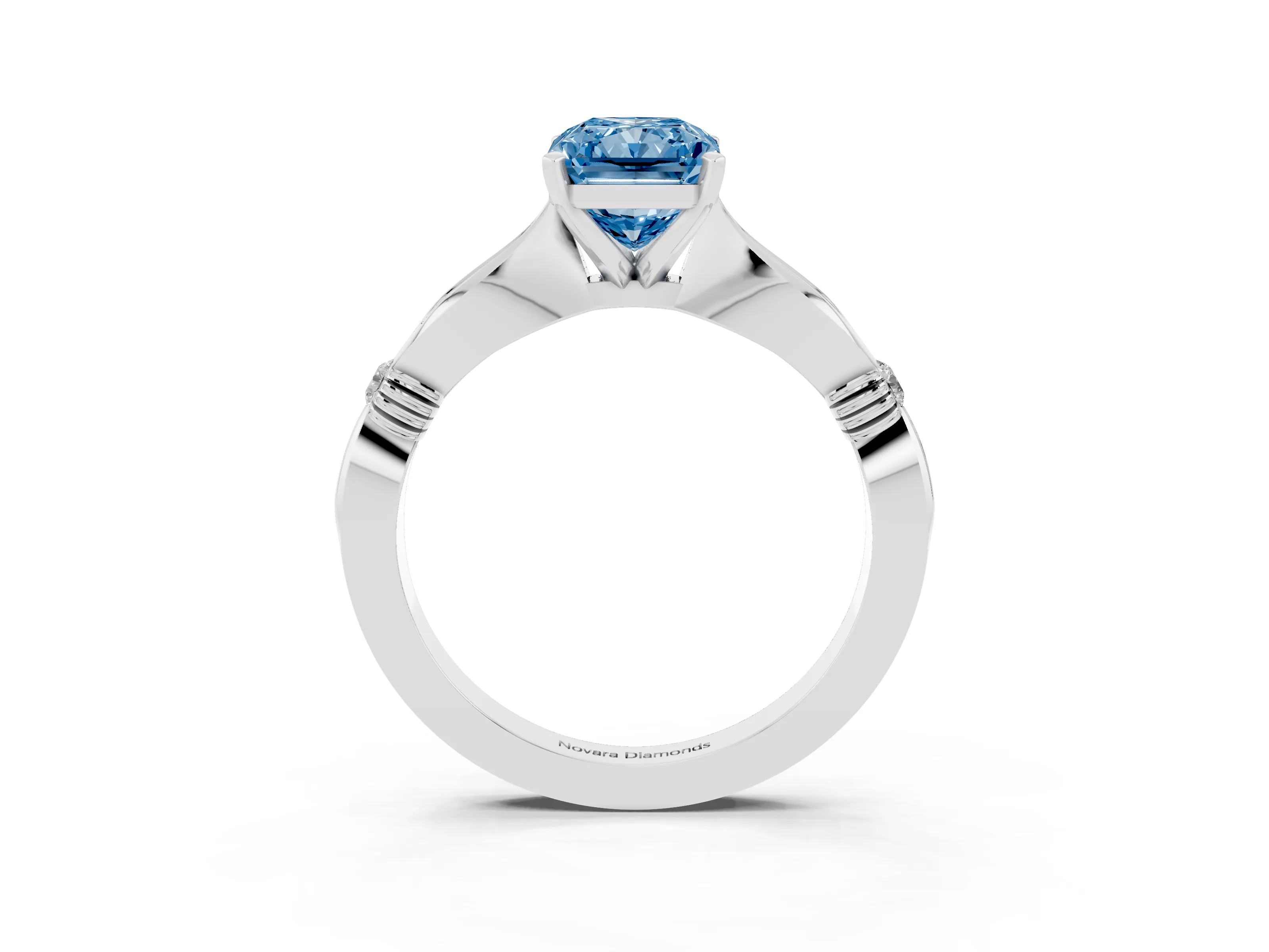 Fancy Blue Radiant Cut Diamond Solitaire Twisted Band Ring Set in Platinum with Accent Stones and Prong Setting